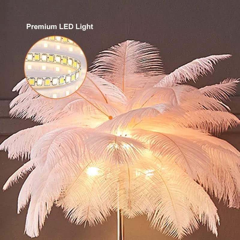 KunMai Touch Switch Pink Feather Dimmable Table Lamp - Modern 3-Light Bedside Nightstand Lamp with USB Charging for Bedroom, Living Room, Nursery Decor (Pink, Dimmable)