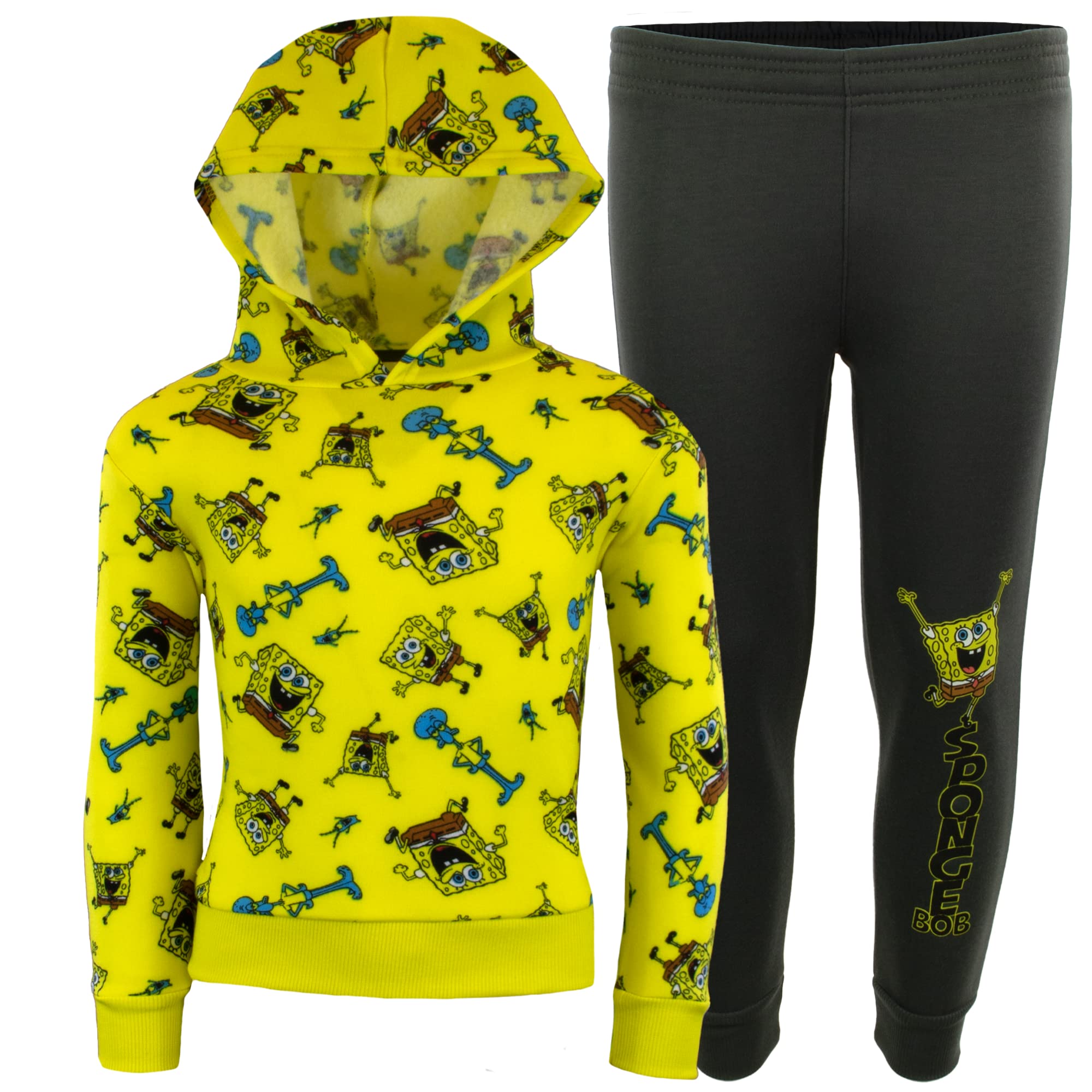 SpongeBob SquarePants 2-Piece Fleece Set for Boys - Hoodie & Jogger Pants | Kids' Cartoon Character Outfit | Perfect for Playdates, School & Family Outings