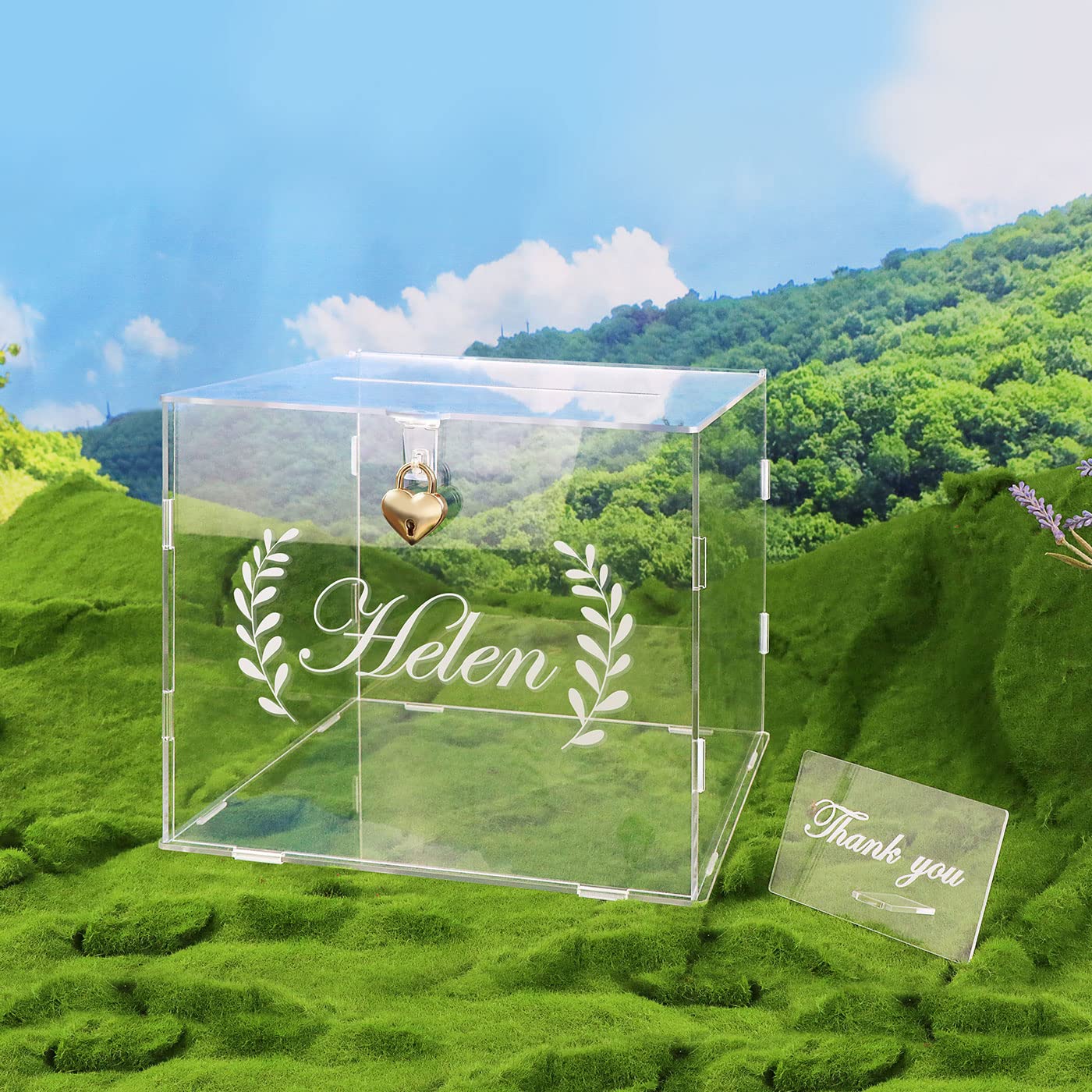Personalized Acrylic Wedding Card Box with Lock & LED Lights - Elegant Rhinestone Wishing Well for Reception, Graduation, Baby Shower & Birthday Parties | Secure Money Gift Box for Weddings, Anniversaries & Special Events
