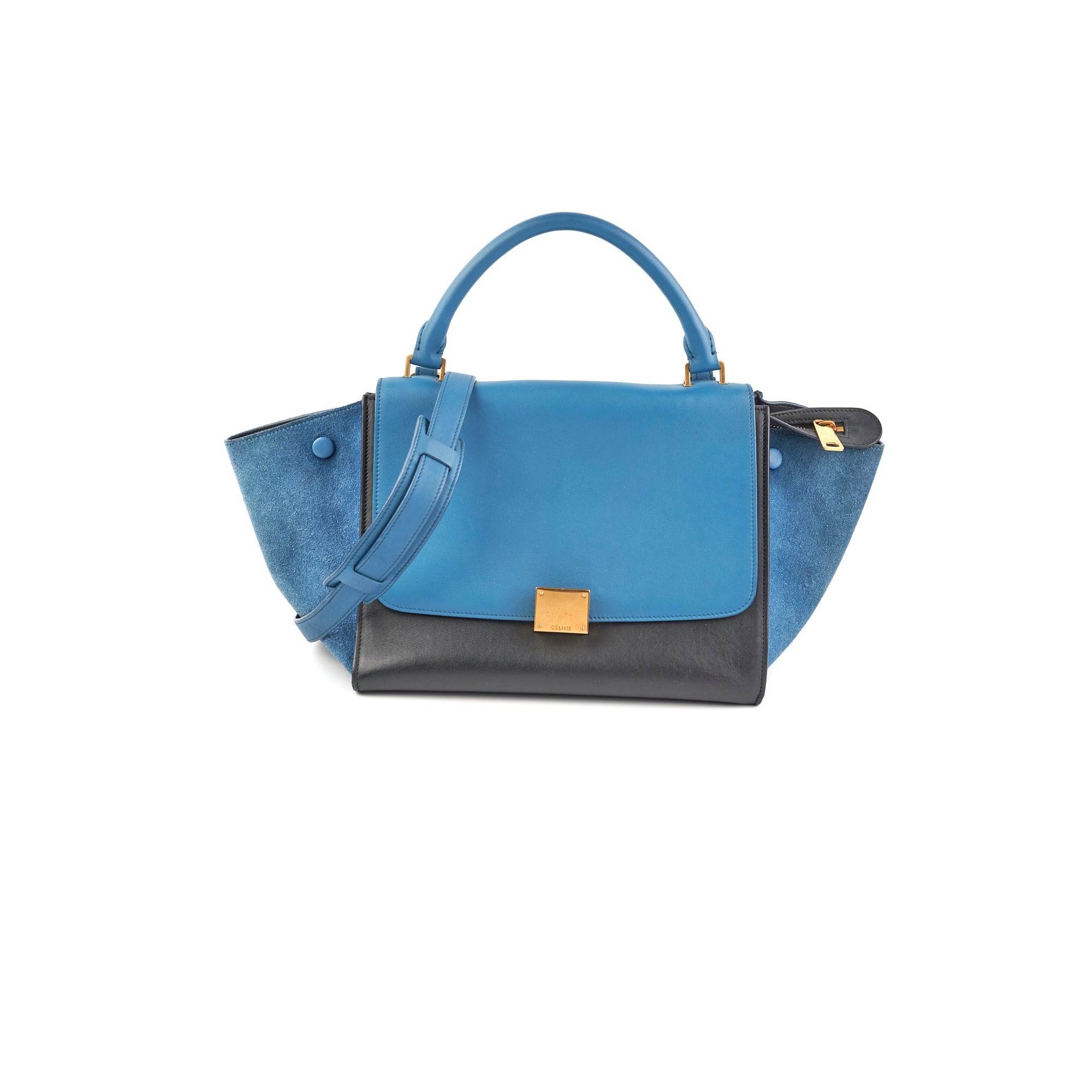 Celine Small Trapeze Handbag in Blue & Black - Luxury Crossbody Bag for Women | Perfect for Work, Travel & Evening Events