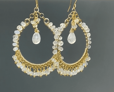 Rainbow Moonstone Gold Hoop Chandelier Earrings for Women - Elegant Dangle Drop Earrings for Party, Wedding & Evening Wear | Hypoallergenic 925 Sterling Silver Jewelry Gift