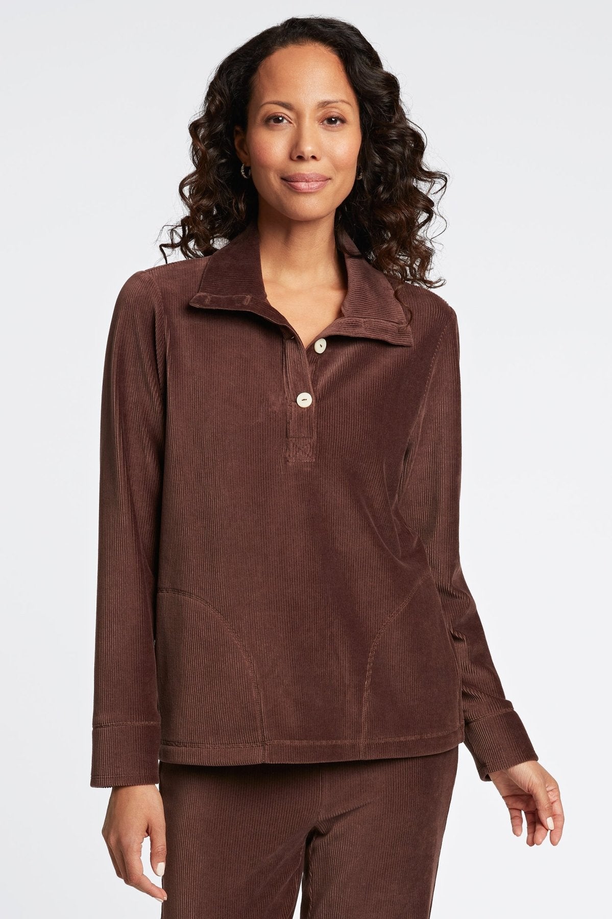 Sammy Plush Cord Long Sleeve Popover Sweater for Women | Cozy Winter Pullover | Soft Fleece-Lined Top for Casual Outfits & Layering