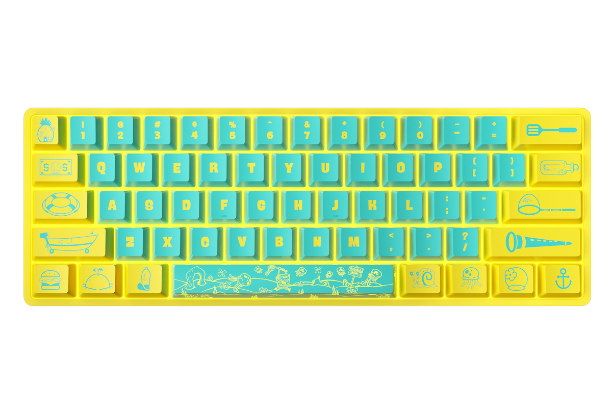 SpongeBob X Ghost K1 Pro Wireless Mechanical Gaming Keyboard - 60% Compact RGB Backlit Bluetooth 5.1 Hot-Swappable for PC/Mac - Perfect for Gaming, Office Work & Typing Enthusiasts