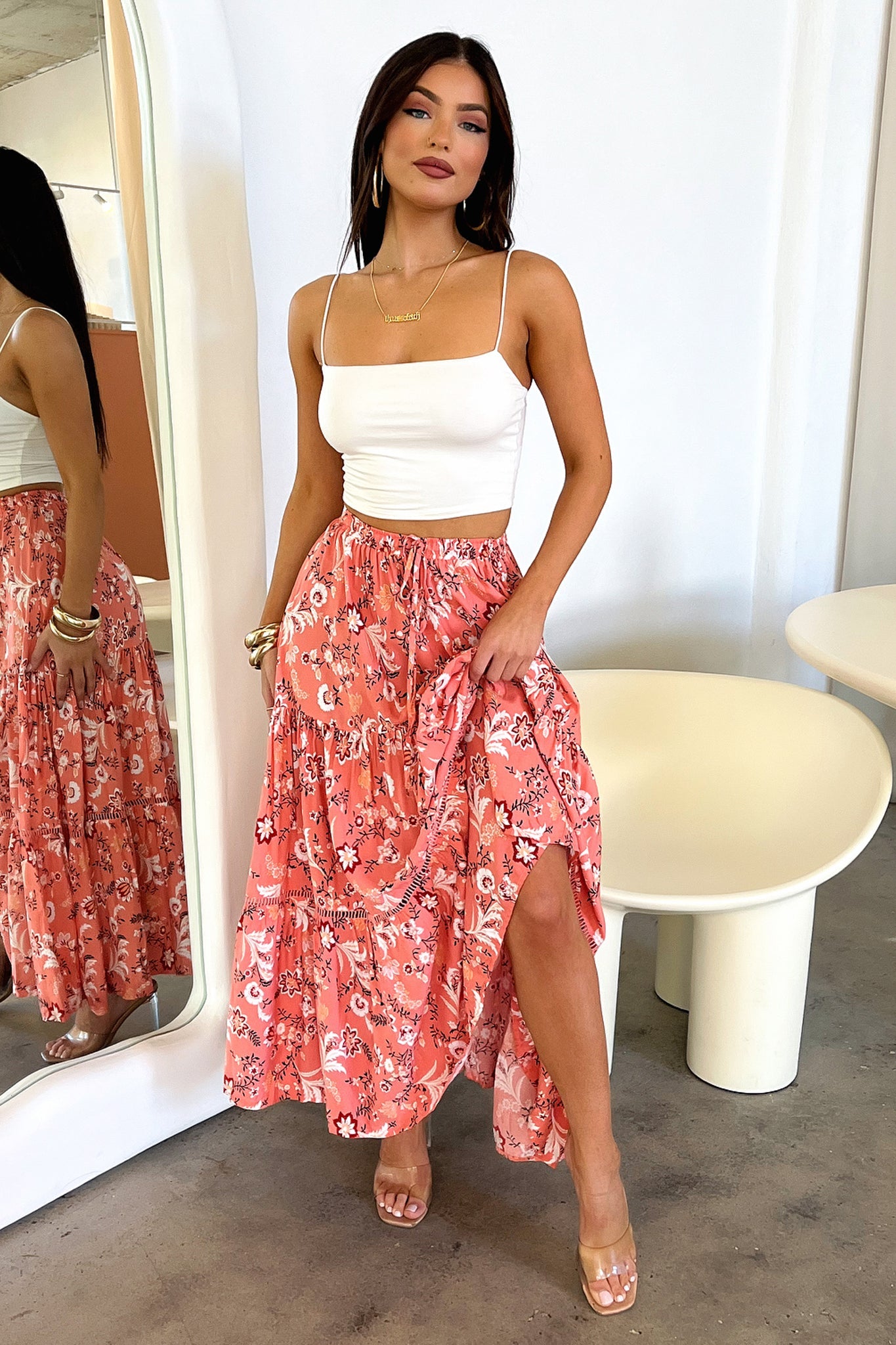 Kei Maxi Skirt - Pink Floral Print Long Skirt for Women | Boho Summer Beach Dress, Casual Outfit & Vacation Wear
