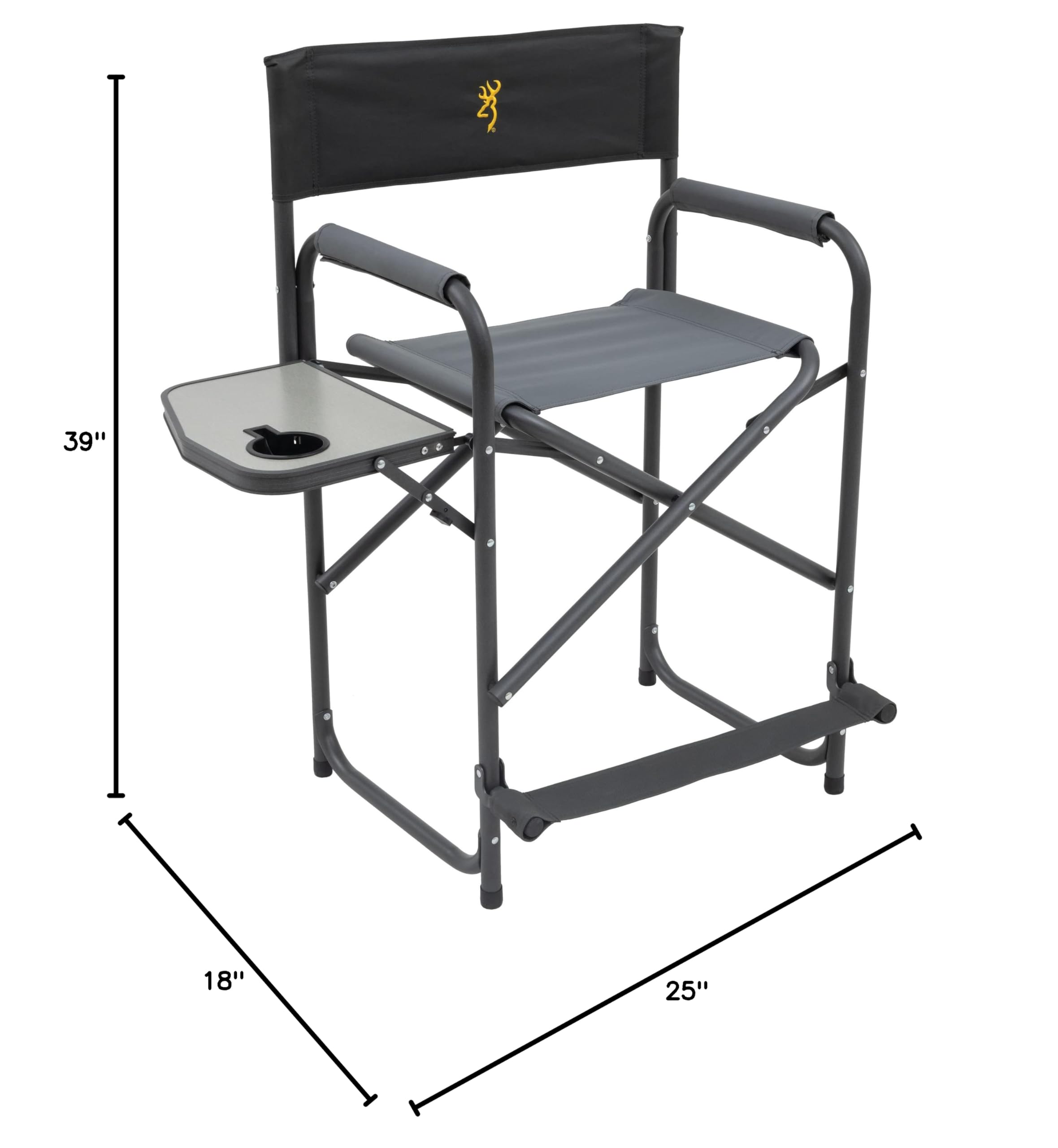 Browning Directors Chair - Heavy Duty Outdoor Folding Chair with Durable Fabric & Sturdy Aluminum/Steel Frame, Tall Seat & Flip-Down Footrest - Perfect for Camping, Beach, Backyard & Outdoor Events