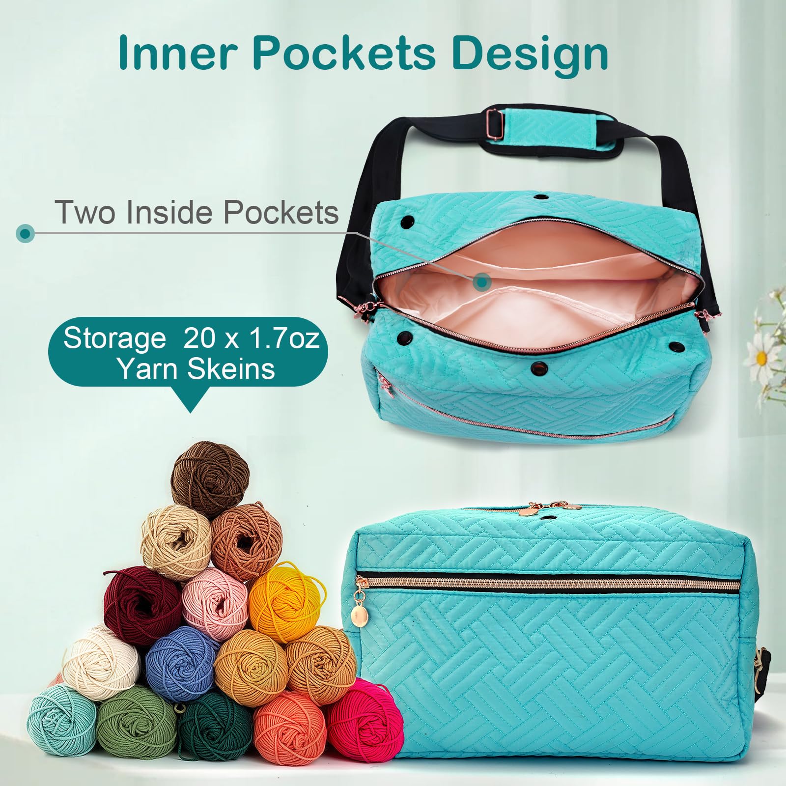 Crochet Organizer Bag for Knitting Yarn Storage - Portable Tote with Detachable Shoulder Strap for Crocheting Accessories - Perfect Gift for Women, Mom, Sister - Ideal for Home, Travel & DIY Craft Projects