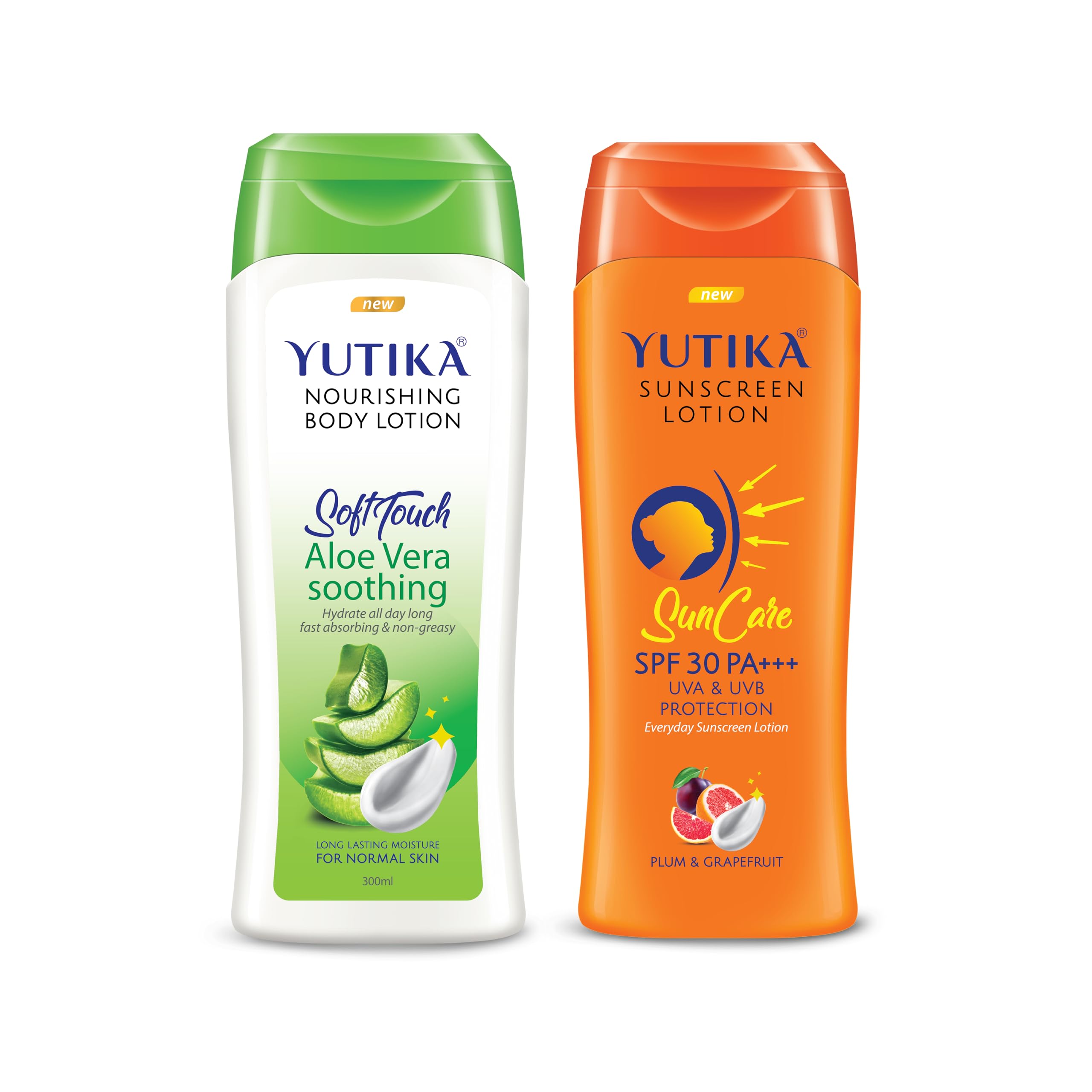 Yuthika Aloe Vera Body Lotion 300ml with SPF 30 Sunscreen 100ml - UVA/UVB Protection, Moisturizing & Nourishing Lotion for Women & Men - Perfect for Daily Hydration & Sun Protection at Home, Work or Outdoor Activities