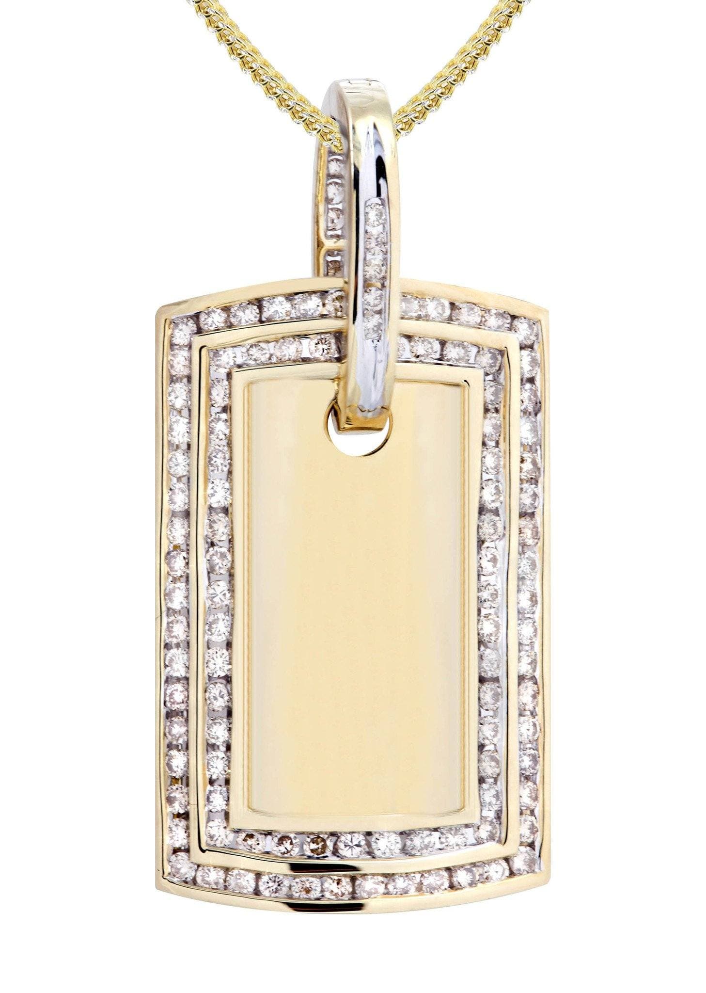 10K Yellow Gold Dog Tag Diamond Necklace for Men & Women - 1.77 Carat Real Diamond Pendant - Perfect for Anniversary Gifts, Valentine's Day & Special Occasions