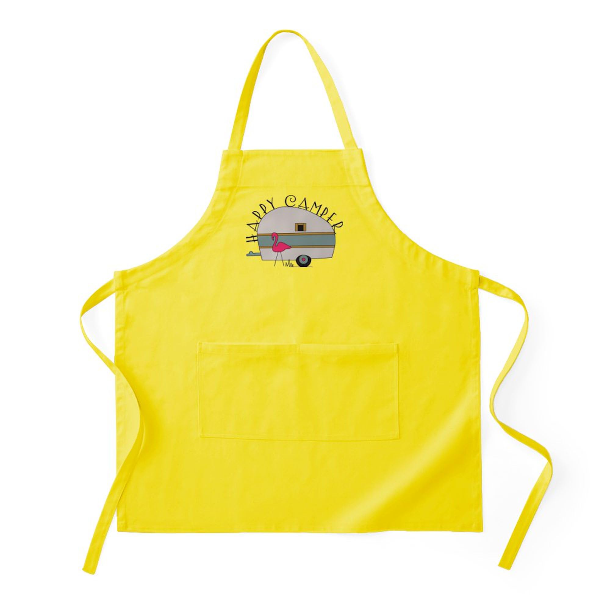 Happy Camper Kitchen Apron with Pockets - Adjustable BBQ Grilling & Baking Apron for Men & Women - Perfect for Outdoor Cooking, Camping & Home Kitchen Use