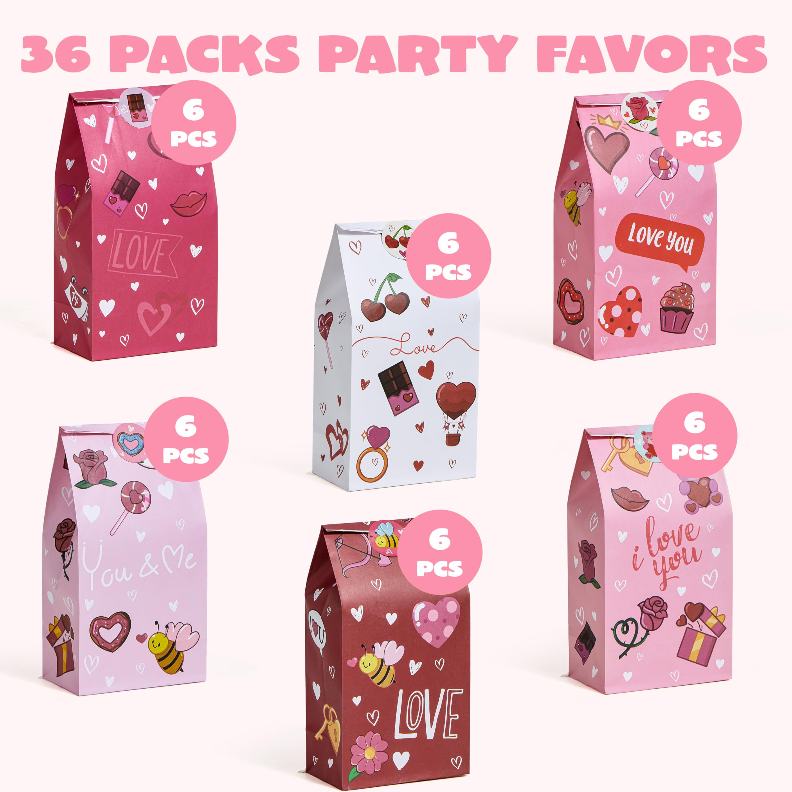 JOYIN 36 Pcs Valentine's Day Gift Bags 5x9.4 Inch, Bulk Red Heart Paper Goodie Bags for Classroom Exchange, Party Favors, Candy Treats & Funny Gift Giving - Perfect for Valentine's Parties, School Events & Holiday Celebrations
