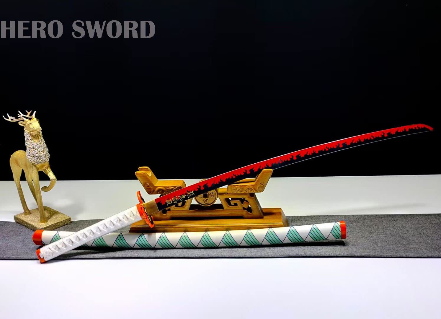 Handmade 1095 High Carbon Steel Demon Slayer Katana Sword - HERO SWORD Agatsuma Zenitsu Cosplay Knife, Sharp Japanese Anime Sword Real Weapon for Collectors, Martial Arts Training & Anime Conventions