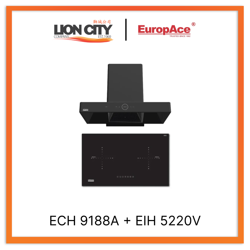Europace ECH9188A 90CM Premium T Chimney Range Hood with EIH5220V 75CM Built-in Induction Cooktop - Modern Kitchen Ventilation & Cooking Solution for Home Chefs