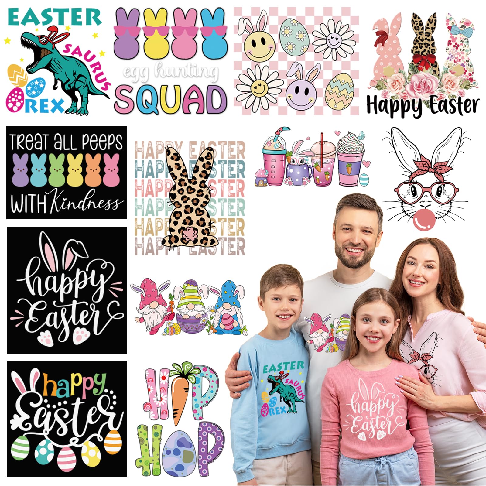 12 Sheets Easter DTF Transfers - Ready to Press Iron On Transfers for T-Shirts, Sweatshirts & DIY Crafts | Easter Day Decals for Clothes, Bags & Pillows | Perfect for Easter Gifts, Party Outfits & Holiday Decorations
