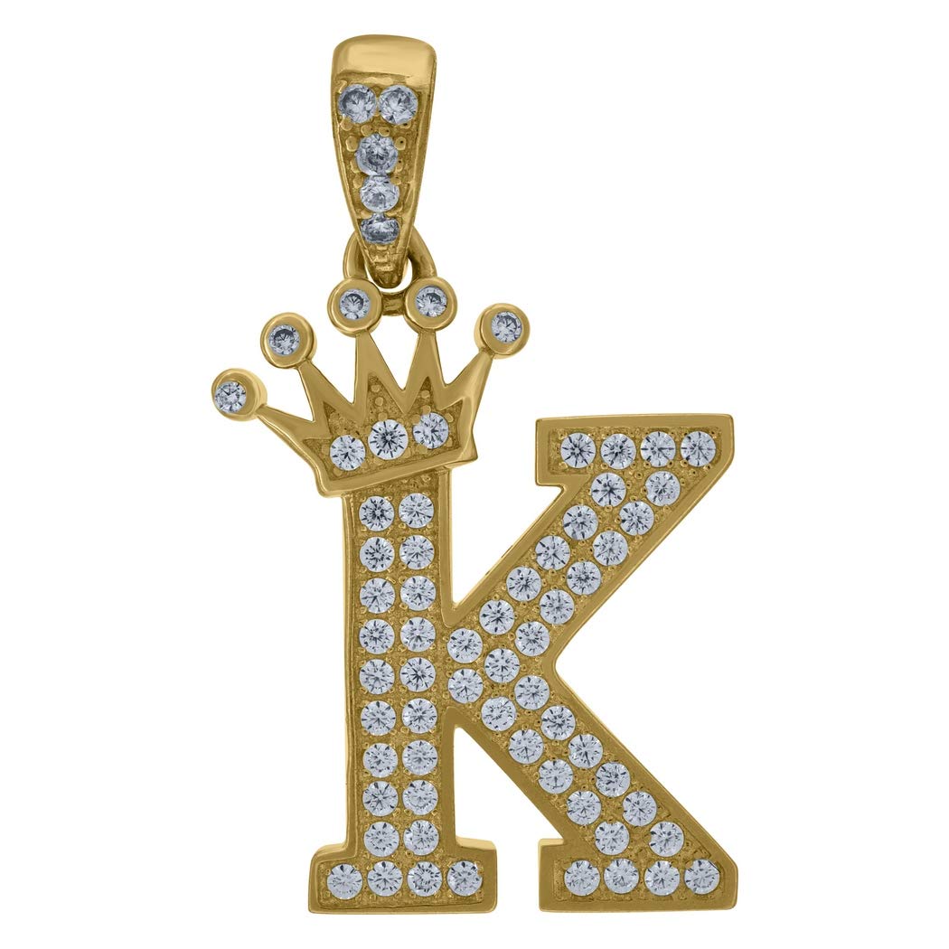 10K Yellow Gold Personalized Monogram Initial K Pendant Necklace for Men & Women - Cubic Zirconia CZ Crowned Letter Charm (30.1x17.00mm) - Elegant Jewelry Gift for Birthday, Anniversary & Special Occasions