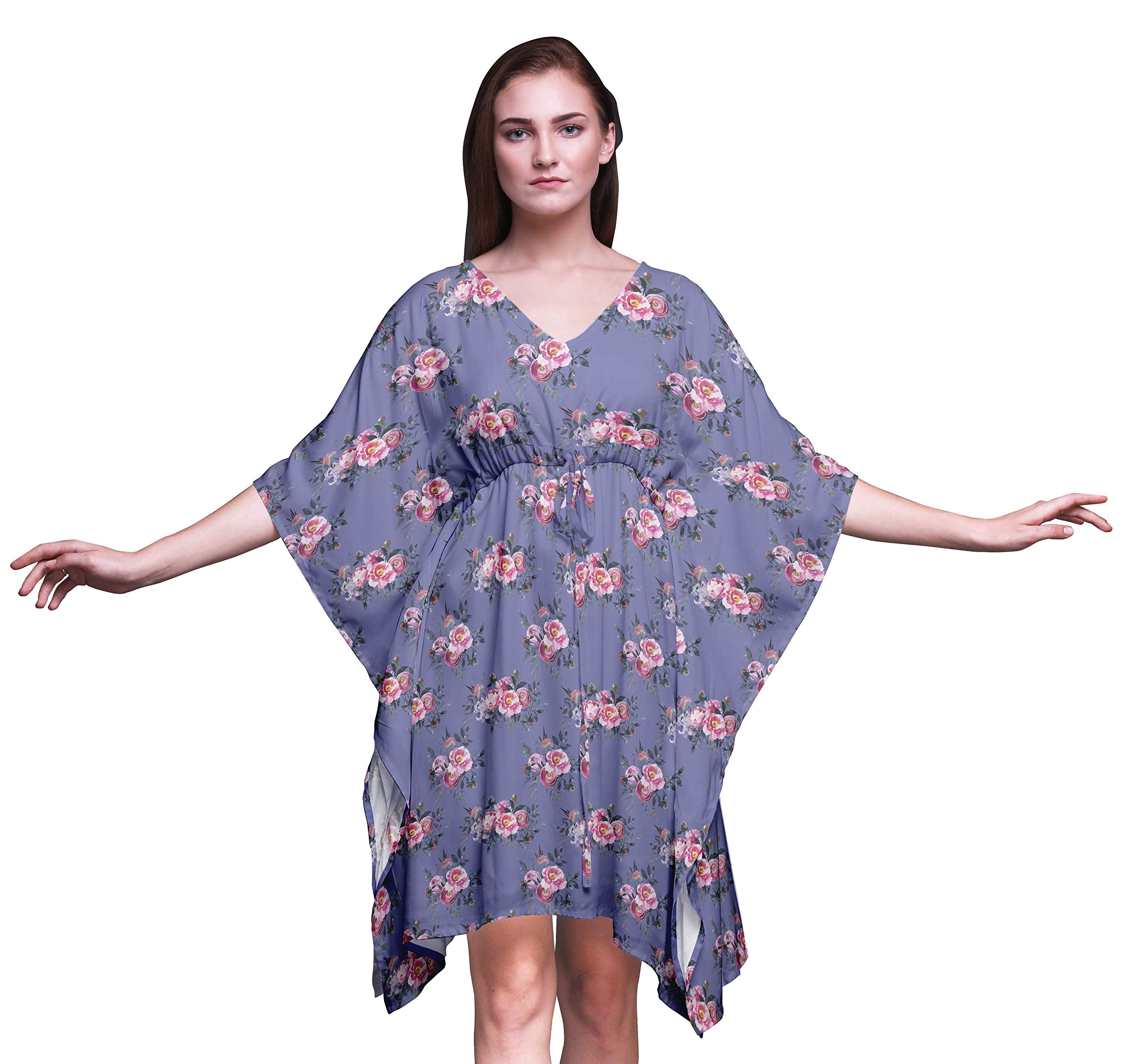 Bimba Women's Short Caftan Midi Dress - Beach Cover Up, Swimwear Cover Up, Boho Kaftan Dress for Pool, Vacation & Summer Outfits