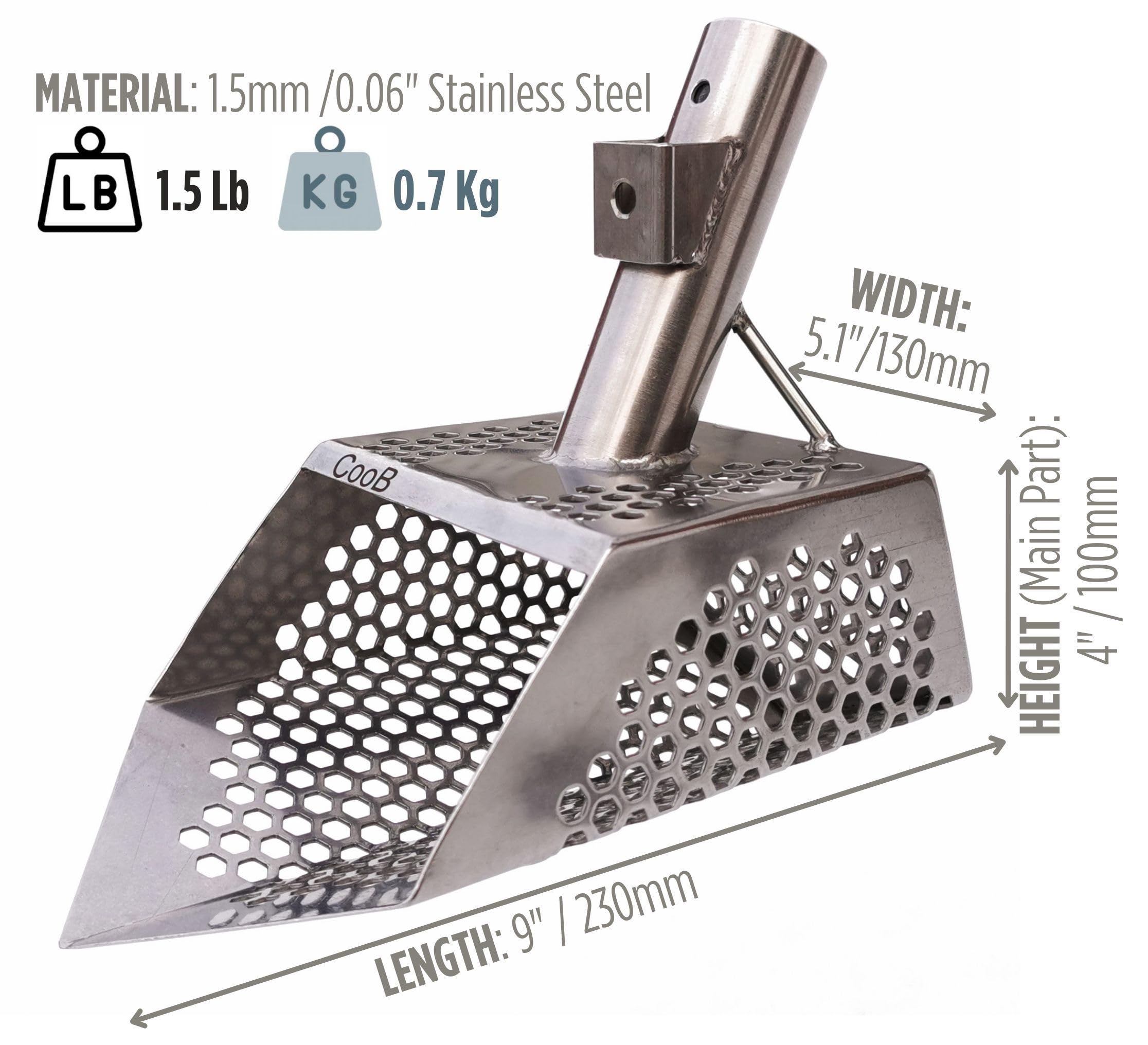 Premium Stainless Steel Beach Sand Scoop for Metal Detecting - CooB Shark v7 Treasure Hunting Tool with Carbon Fiber Handle | Lightweight, Durable & Travel-Friendly | Perfect for Beach, Park & Outdoor Metal Detecting Adventures
