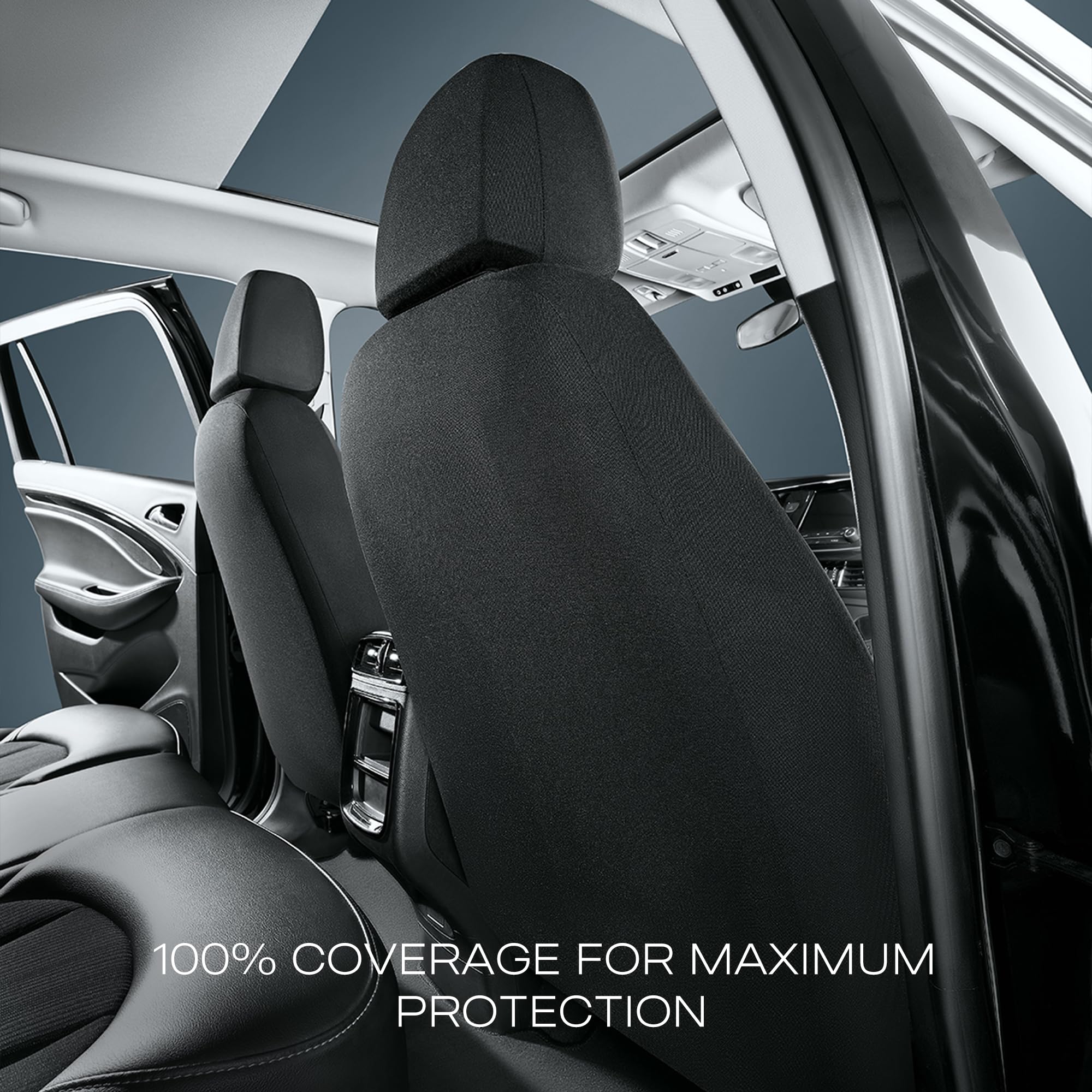 Skechers Work Car Seat Covers - Premium Leather & Oxford Fabric Auto Seat Protectors (Black Full Set) | 5X Stronger Webbing, Airbag Safe | Universal Fit for Cars, Trucks & SUVs | Perfect for Work Commutes, Road Trips & Family Protection