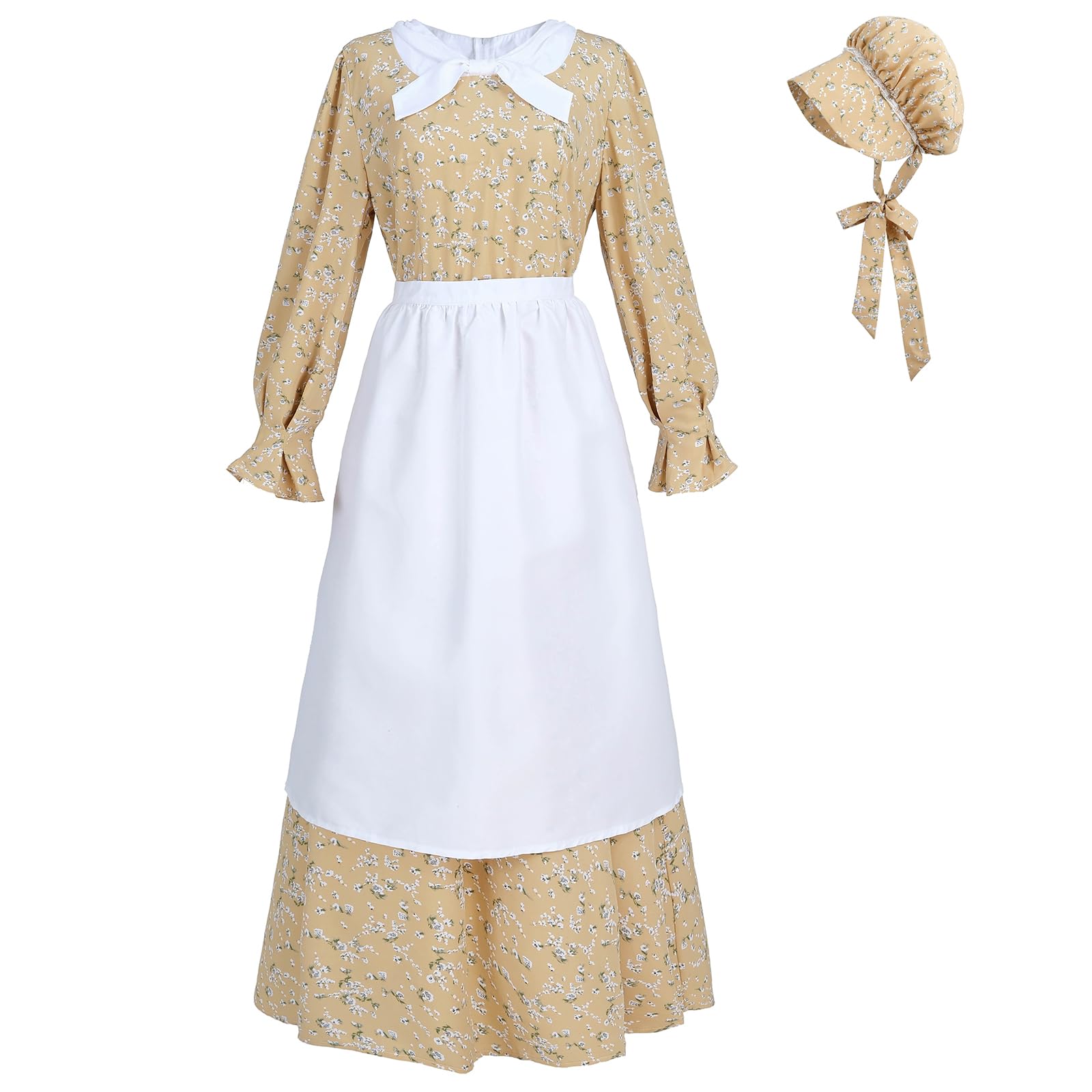 Vintage Prairie Dress for Women - Pioneer & Colonial Costume, Amish Old Fashioned Floral Maxi Dress | Perfect for Historical Reenactments, Themed Parties & Boho Fashion