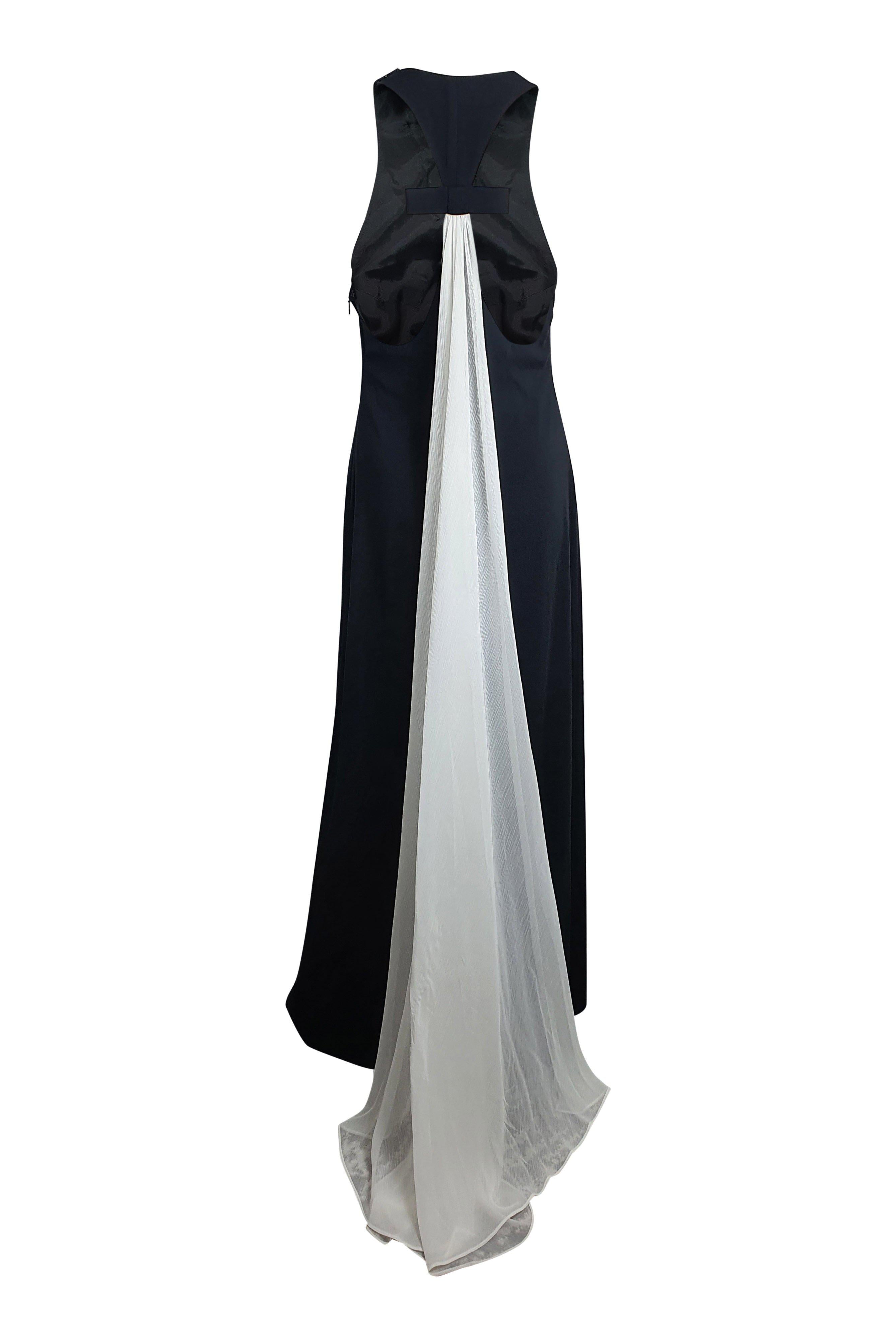 JILL STUART Women's Black Racerback Maxi Dress with White Chiffon Train - Size 8 | Elegant Formal Evening Gown for Weddings, Parties & Special Occasions