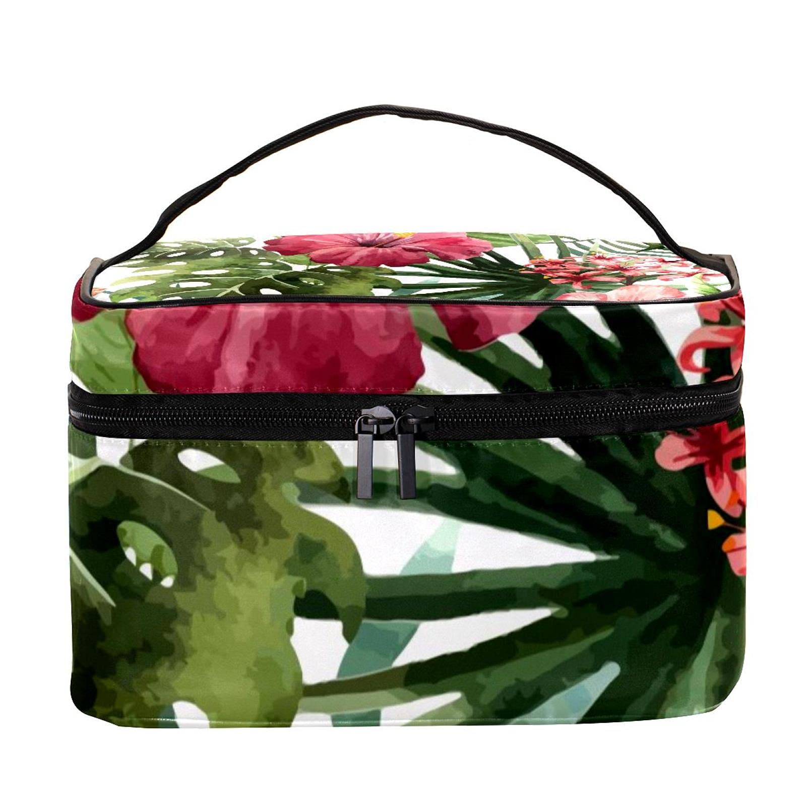 Stylish Tropical Red Floral Travel Makeup Bag - Large Waterproof Cosmetic Organizer with Zipper for Women & Girls | Perfect for Vacations, Gym & Daily Essentials Storage