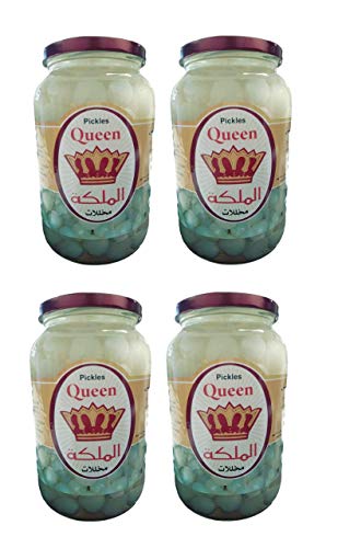 Authentic Egyptian Style Kosher Queen Pickled Onions - 4 Glass Jars (2LB/950g Each) - Perfect for Sandwiches, Salads & Middle Eastern Cuisine