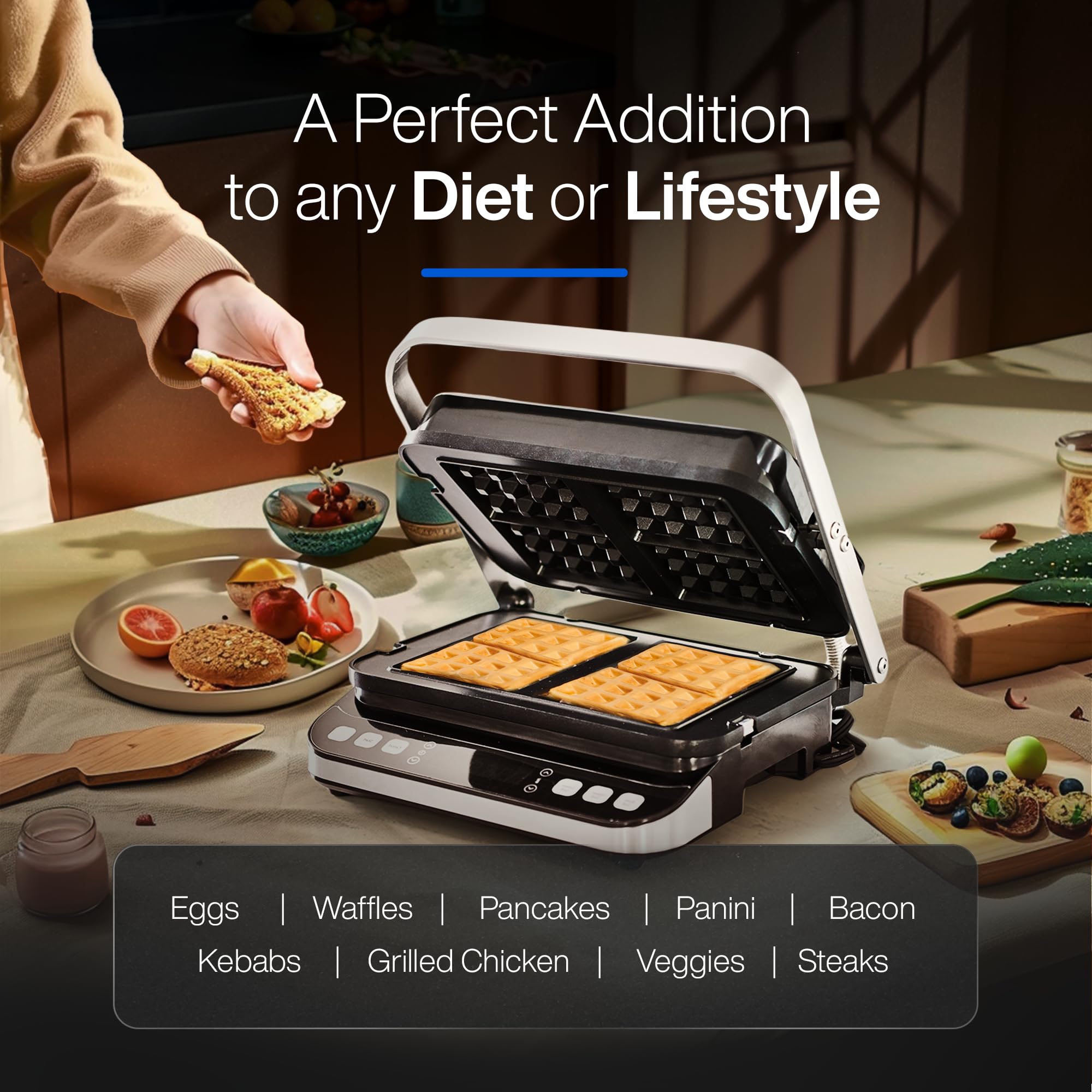 Yedi 6-in-1 Digital Indoor Grill & Waffle Maker - Electric Panini Press, Griddle with Removable Plates & Deluxe Accessory Kit - Perfect for Family Breakfast, BBQ Parties & Healthy Cooking at Home