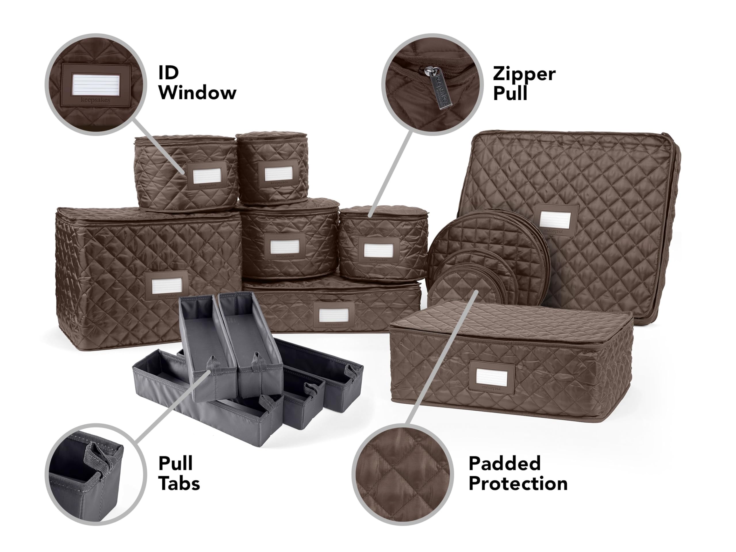 Covermates Keepsakes Dish Storage Set - Padded Protection with ID Window, Stain Resistant & Machine Washable - China Storage Organizer in Bronze - Perfect for Kitchen Organization, Holiday China Storage, and Dining Room Cabinet Protection
