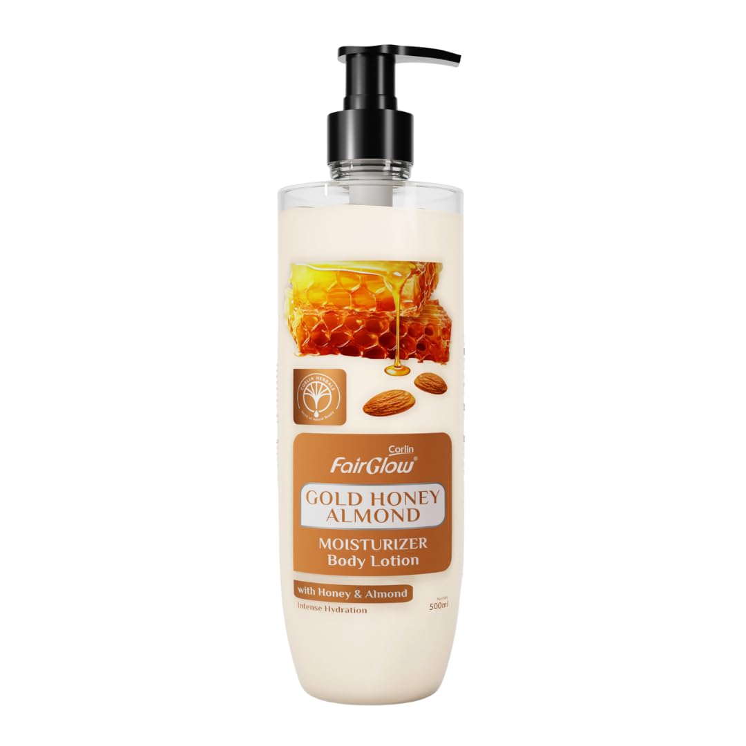 CORLIN FAIRGLOW Gold Honey Almond Moisturizing Body Lotion 500ml - Deep Hydration for Dry Skin, Nourishing & Smoothing - Perfect for Daily Skincare & After-Shower Use