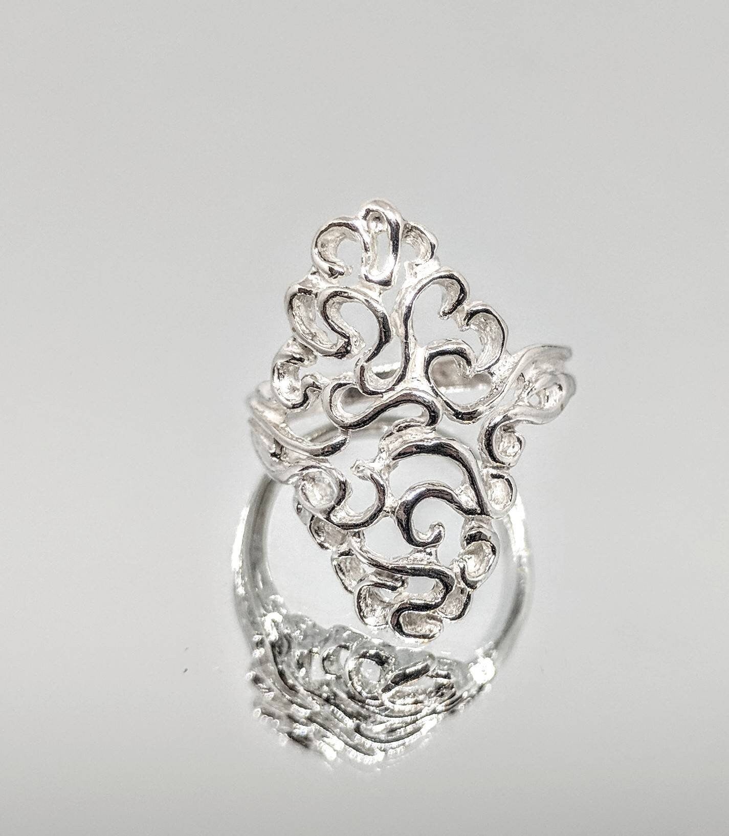 14K Gold or Sterling Silver Filigree Freeform Ring - Size 7 DIY Jewelry Setting, Elegant Fashion Ring 168-068/148-068 - Perfect for Weddings, Parties & Special Occasions