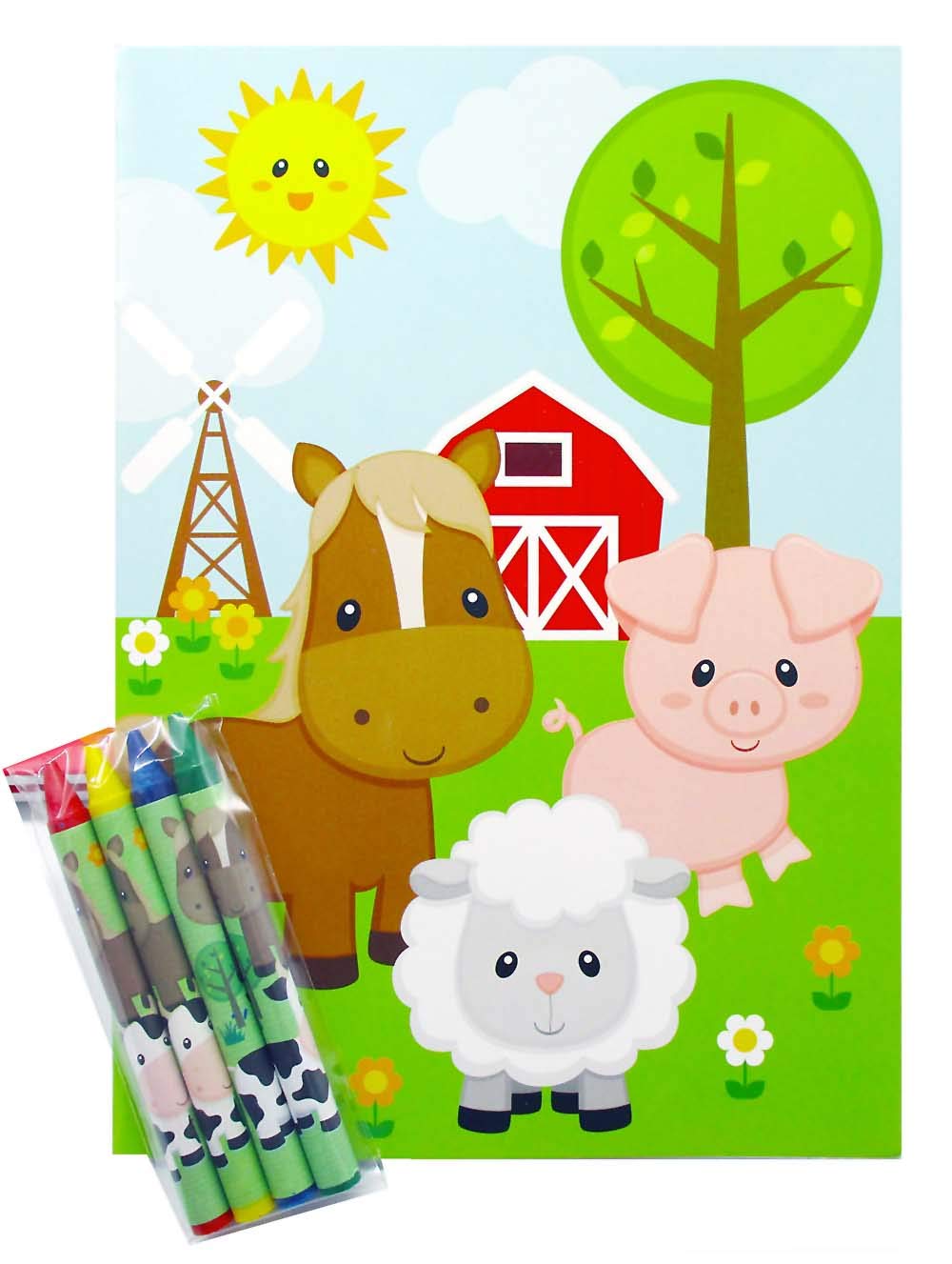 Tiny Mills Farm Animals Coloring Books with Crayons - 12 Pack Coloring Books & 48 Crayons Set | Fun Barnyard Party Favors, Kids Birthday Gifts, Classroom Activities, Favor Bag Fillers, Farm Animal Themed Party Supplies