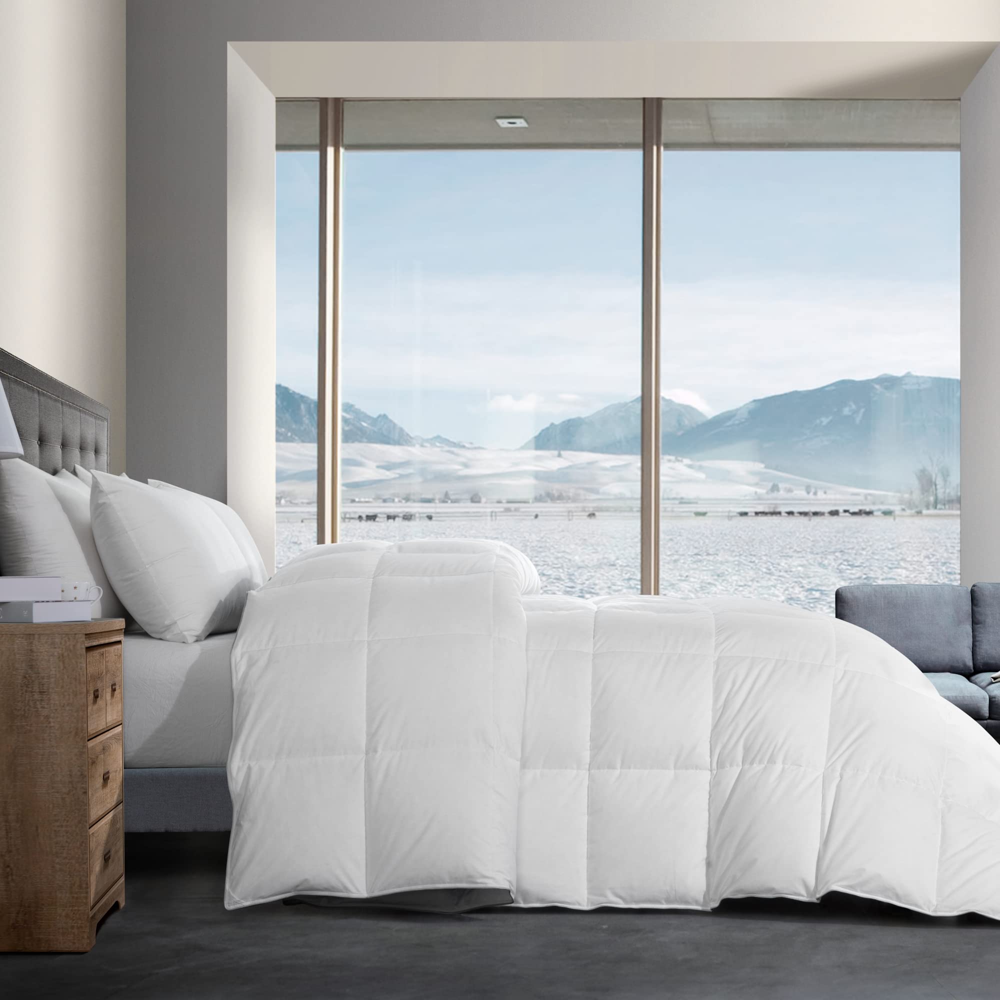 Premium HOMBYS Feather Down Comforter - King Size 120x128 Inches, All-Season Luxury White Duvet Insert with 100% Cotton Cover & Corner Tabs | Perfect for Master Bedrooms, Guest Rooms & Cozy Winter Nights
