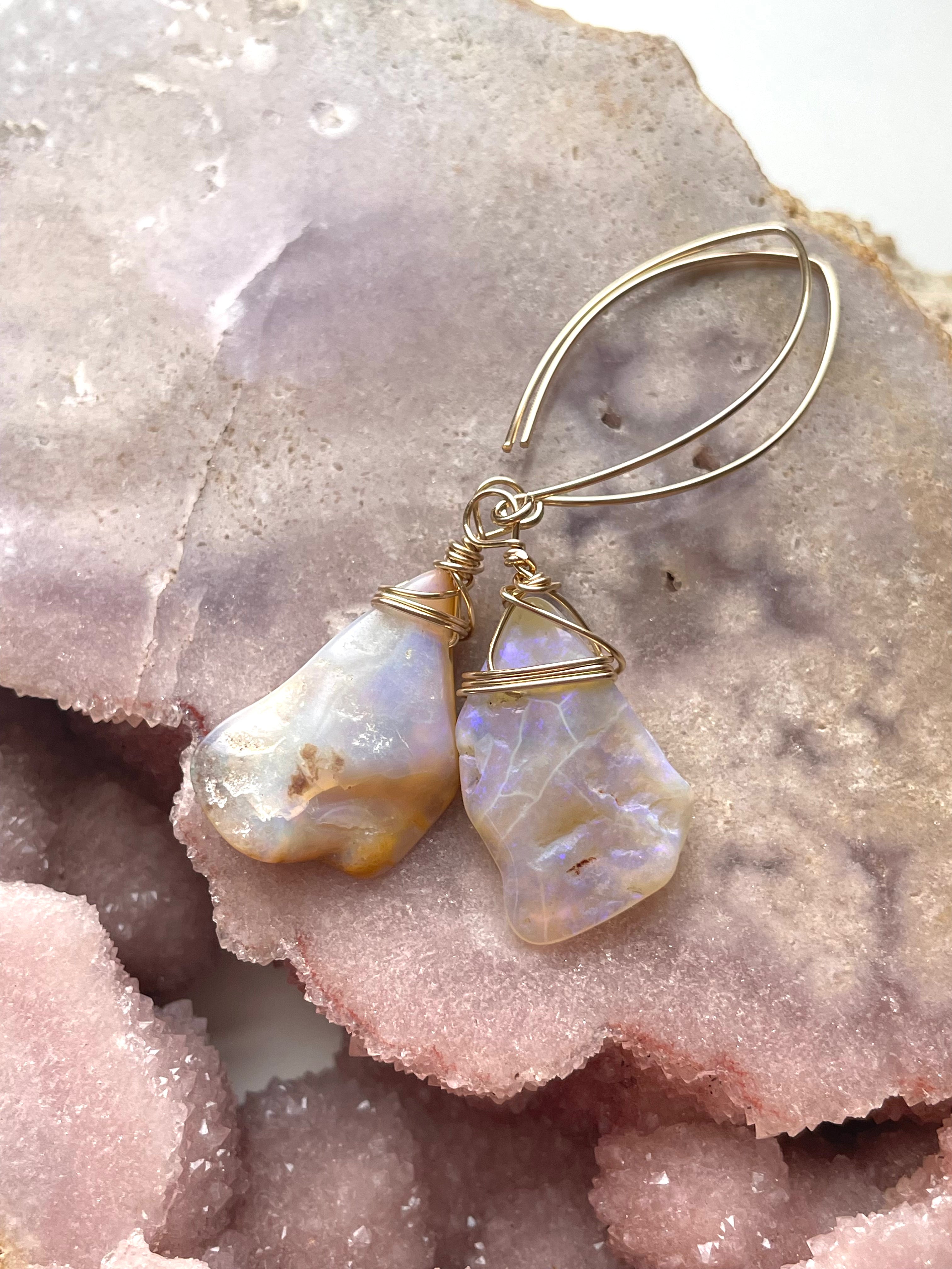 Large Australian Opal Dangle Earrings in Gold Filled - Elegant Statement Jewelry for Women, Perfect for Parties, Weddings & Special Occasions