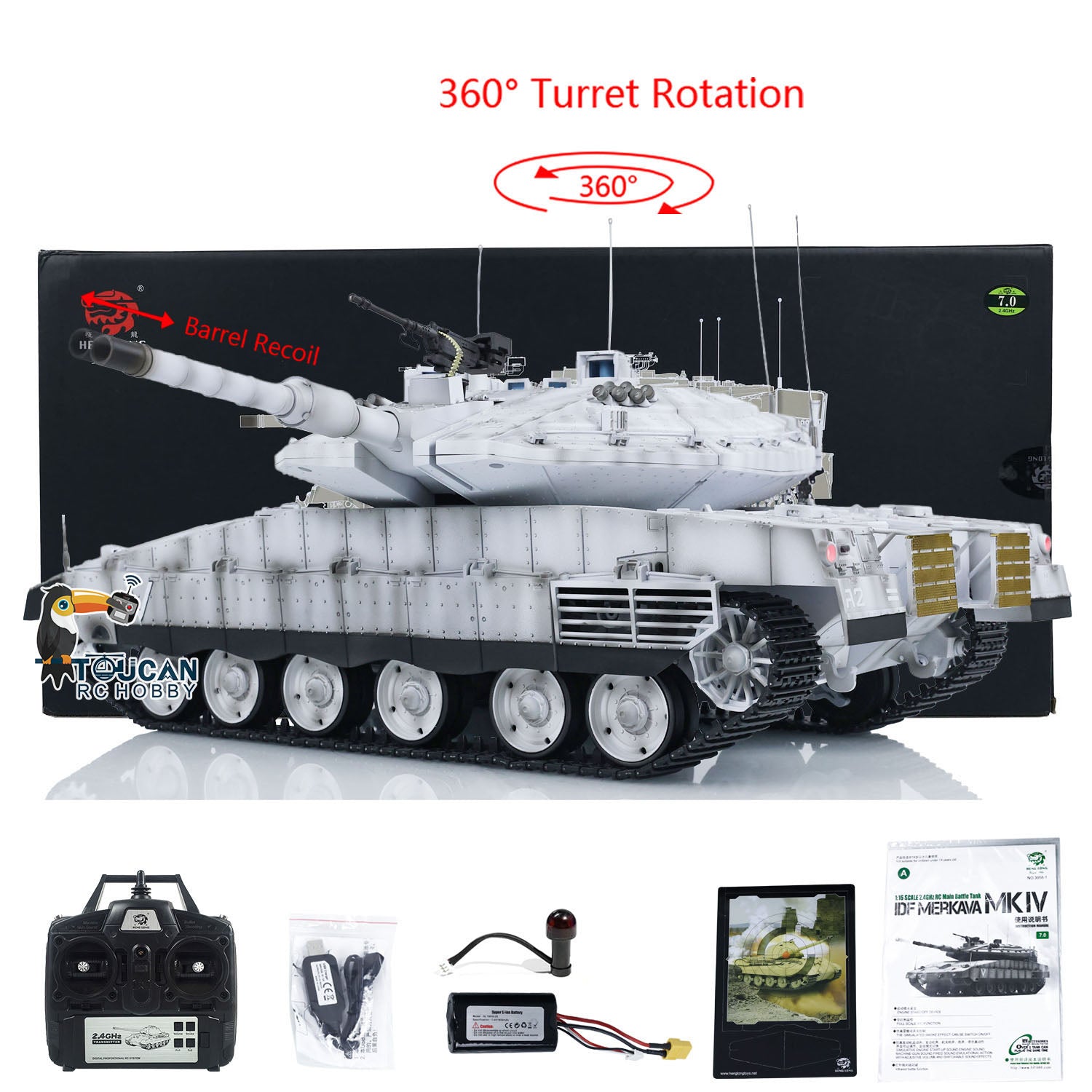 Heng Long 1/16 Scale Military RC Tank - Radio Controlled Panzer IDF Merkava MK IV 3958 with 360° Rotating Turret - Hobby Model DIY for Collectors & Battle Simulation