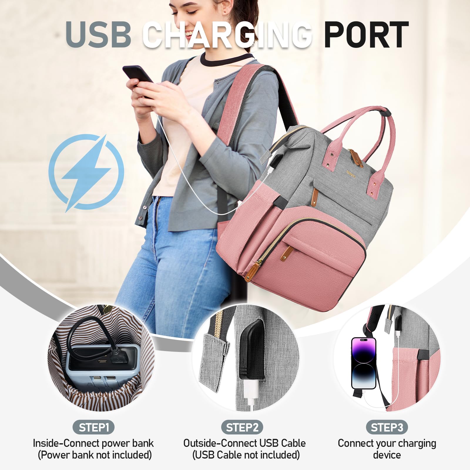 Anti-Theft Travel Laptop Backpack for Women - 15.6 Inch USB Charging Port Water-Resistant College Business Backpack - Perfect for Work, School, Commuting & Airplane Carry-On