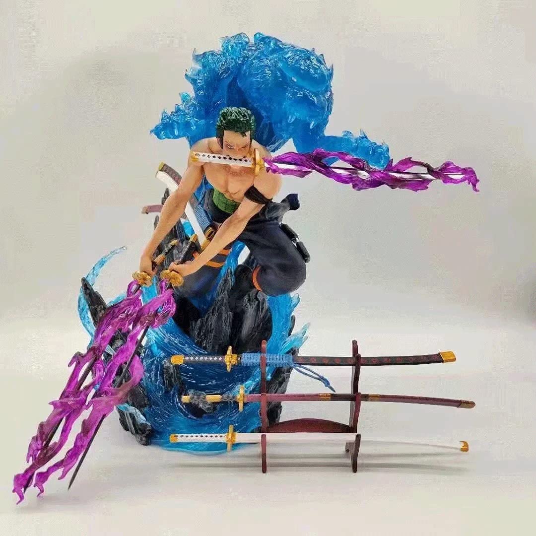 Roronoa Zoro 30cm Anime Action Figure - One Piece Straw Hat Pirates PVC Statue with LED Light, Collectible Model for Fans | Perfect for Home Display, Anime Collections, and Gifts for One Piece Lovers
