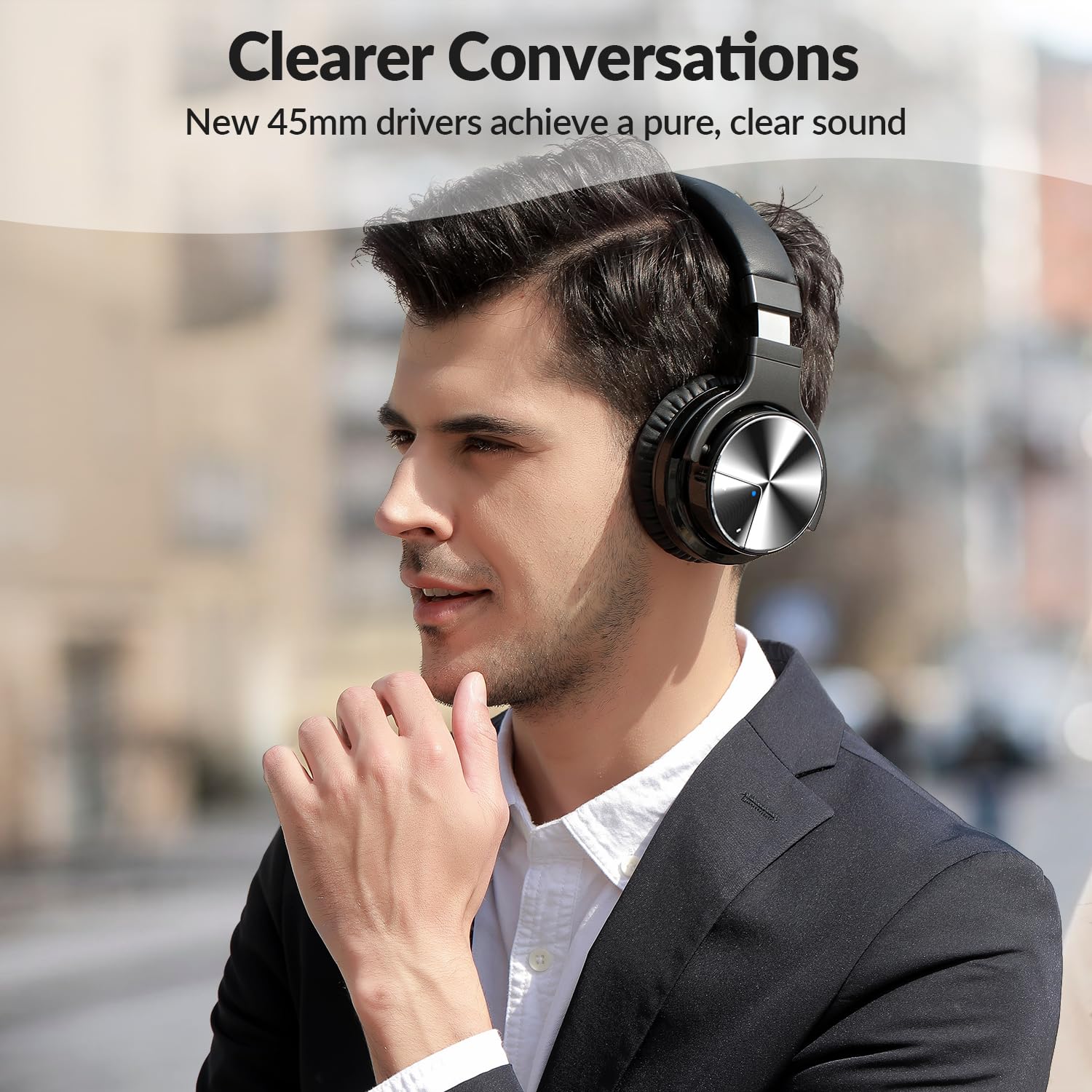 Silensys Active Noise Cancelling Bluetooth Headphones with Microphone - Wireless Over-Ear Headphones with Deep Bass, 30H Playtime, Comfortable Fit for Work, Travel & Gaming (Jet Black) - Perfect for Office, Commuting, TV Watching & Phone Calls