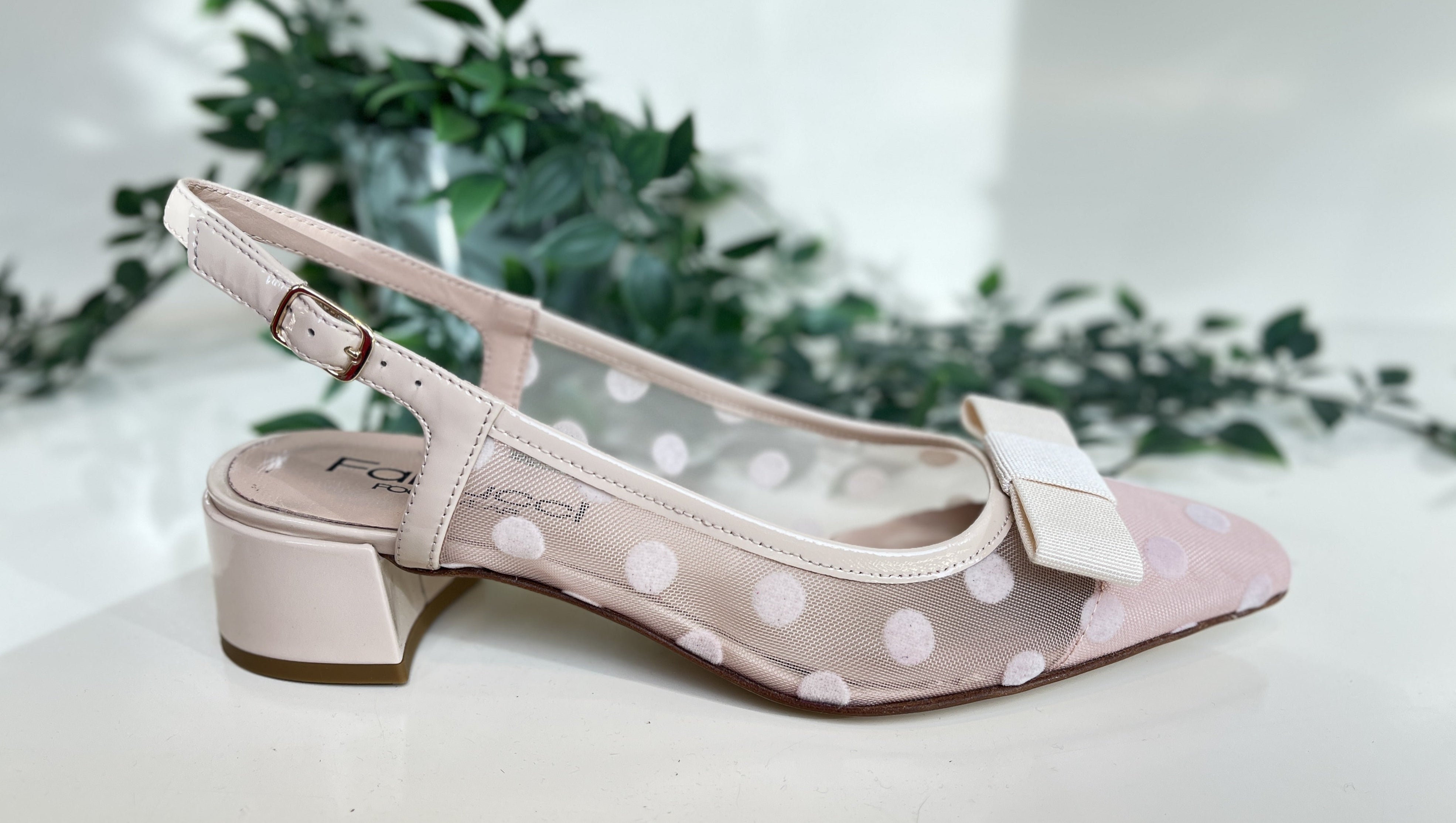 Fabucci Women's Cream Polka Dot Slingback Heels E568R - Comfortable Dress Shoes for Work, Party & Wedding Occasions