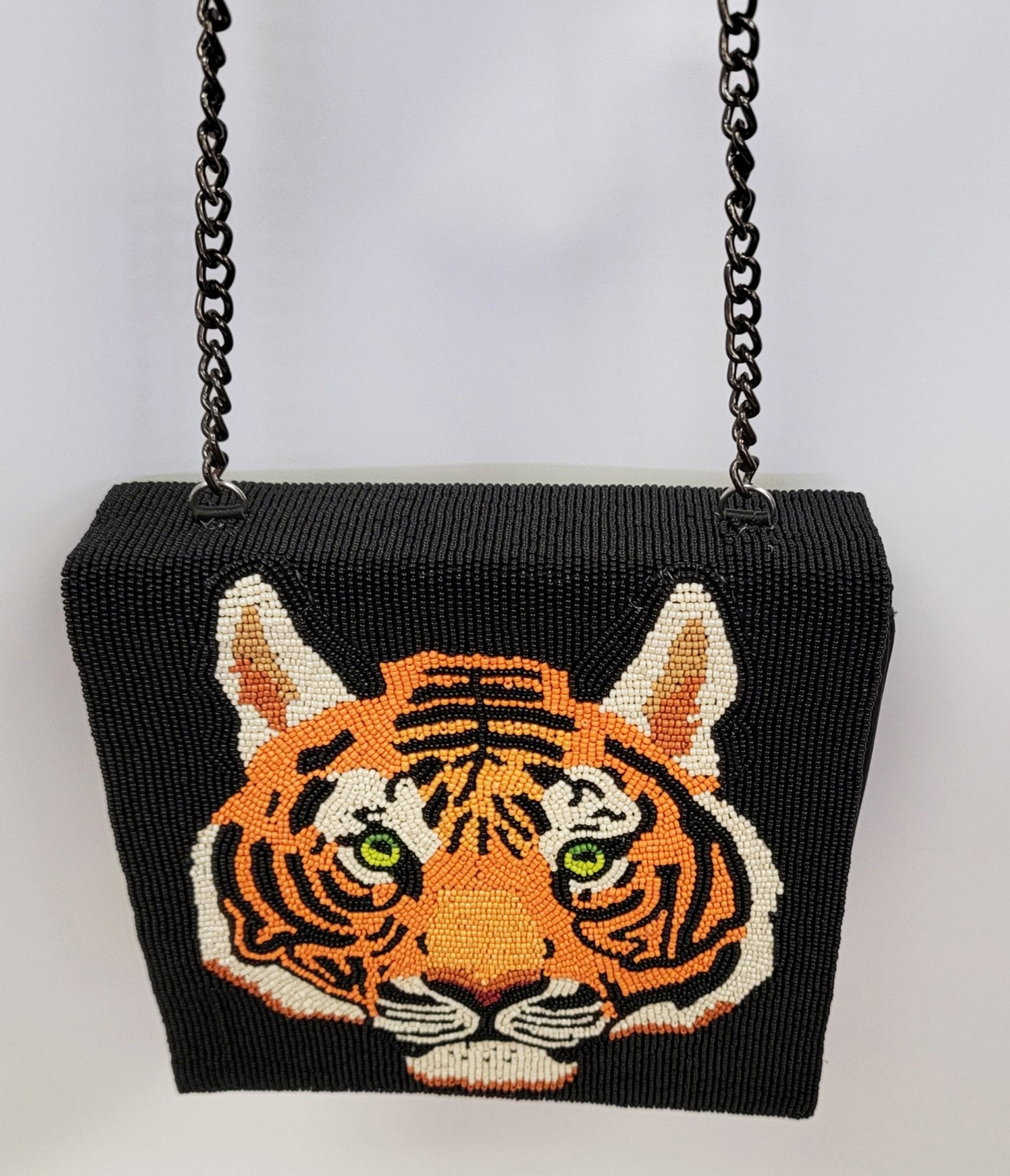 Stylish Tiger Print Beaded Leatherette Crossbody Purse for Women - Fashionable Shoulder Bag for Daily Use, Travel & Night Out