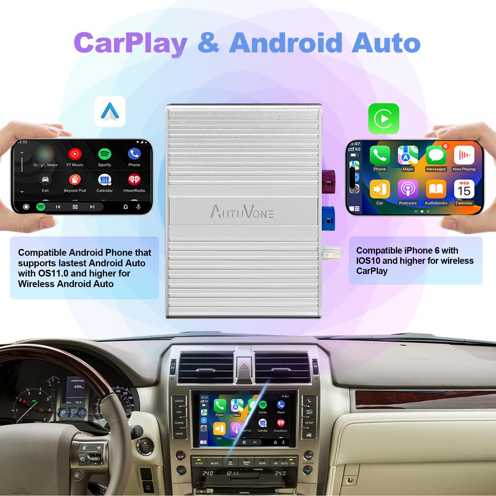 LVDS Wired & Wireless CarPlay Decoder Retrofit Kit for Lexus GX460 2014-2021 | Wireless Android Auto Support | Factory Screen Retention | Phone Mirroring Upgrade | Perfect for Road Trips & Daily Commuting