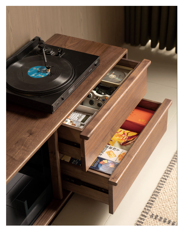Premium Black Walnut Solid Wood TV Stand - Italian Modern Luxury Design for Living Room & Home Theater Setup