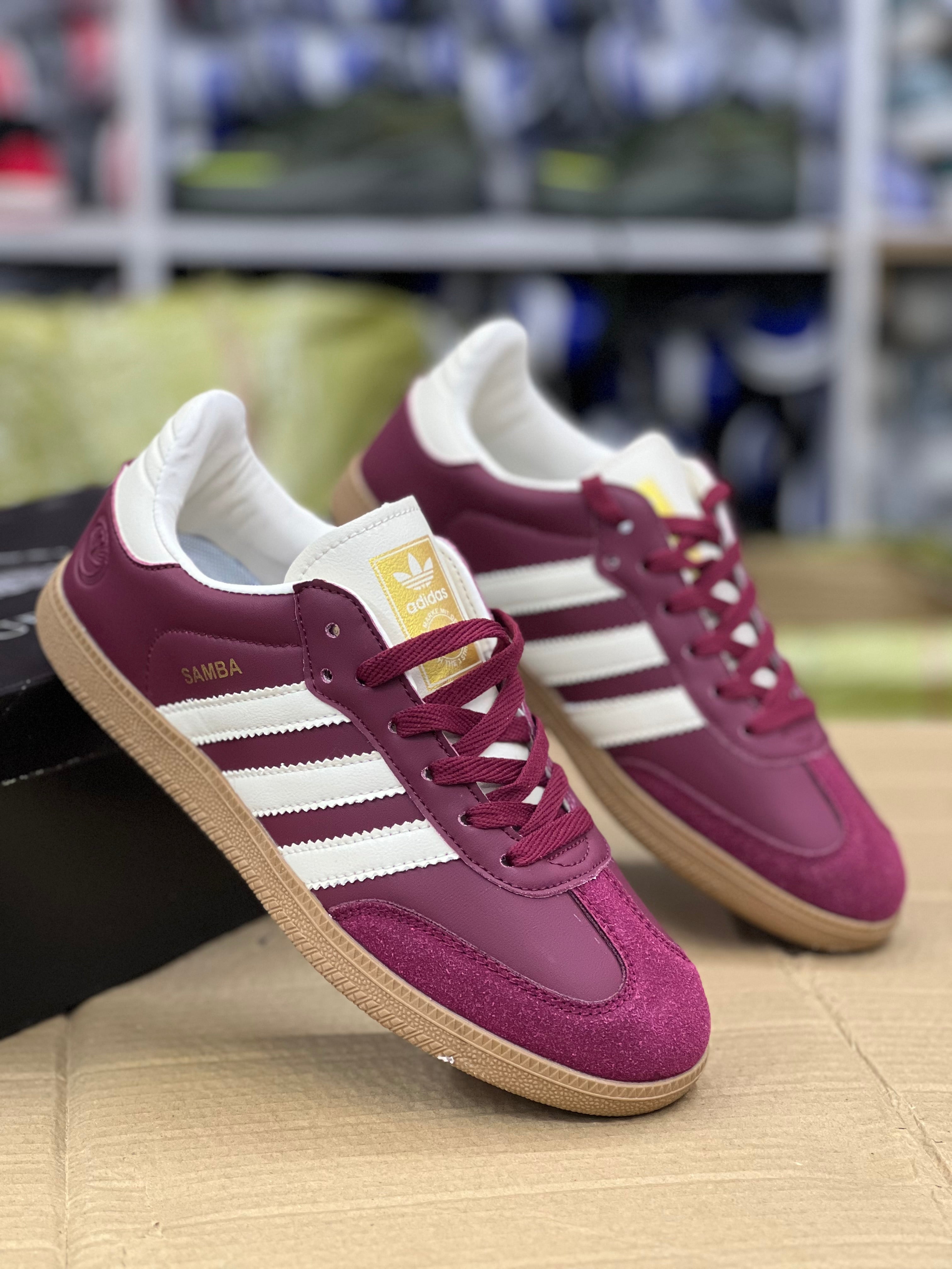 Adidas Samba Sneakers for Men & Women - Maroon/Cream Classic Leather Shoes | Casual Wear, Street Style & Everyday Comfort