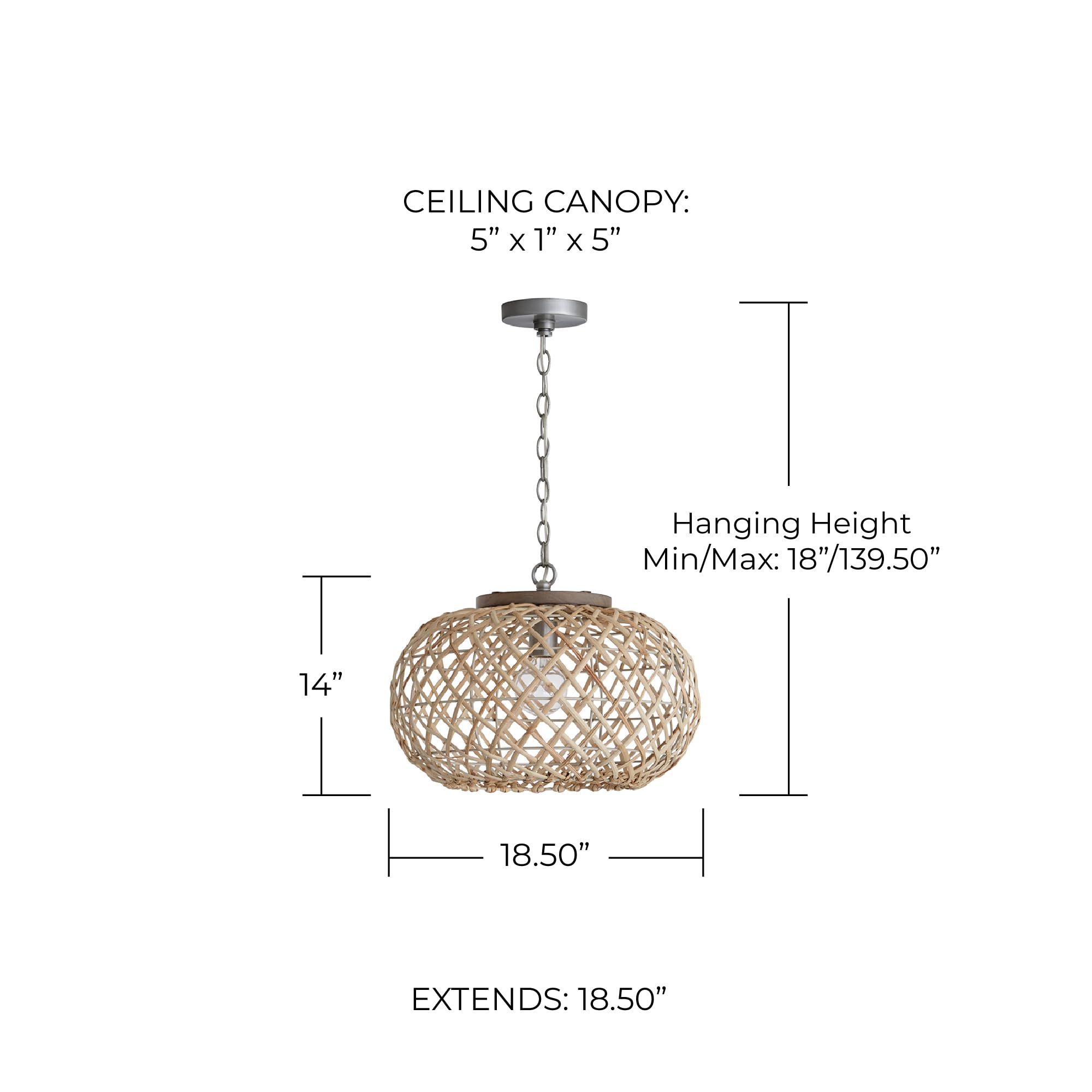 Capital Lighting 340811GK Rainey Natural Rattan Wide Basket Pendant Light - 1-Light 100W, 14
