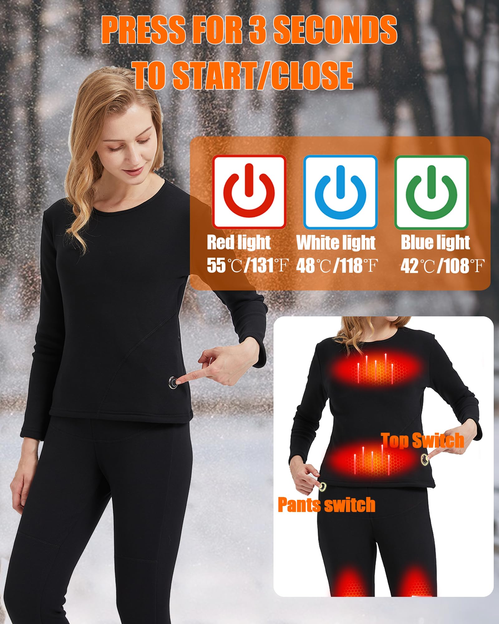 Women's USB Heated Thermal Underwear Set - Electric Warm Long Underwear & Snow Leggings for Cold Weather - Perfect for Winter Sports, Skiing, and Outdoor Activities