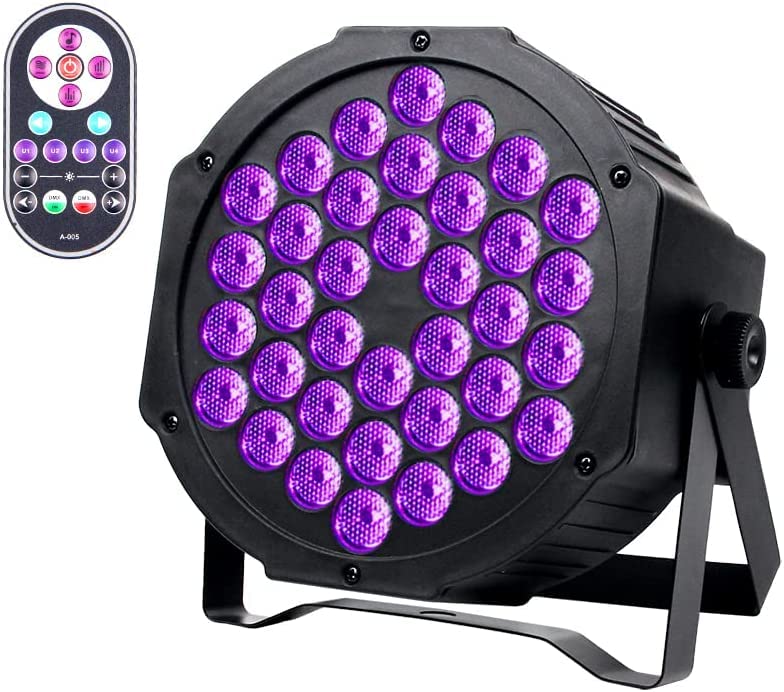 KOOT 72W UV Black Lights with 36 LED Strobe & DMX Remote Control - Glow in The Dark Party Lighting for DJ, Wedding, Church, Bar & Club Events | Stage Light for Halloween, Rave & Neon Dance Parties