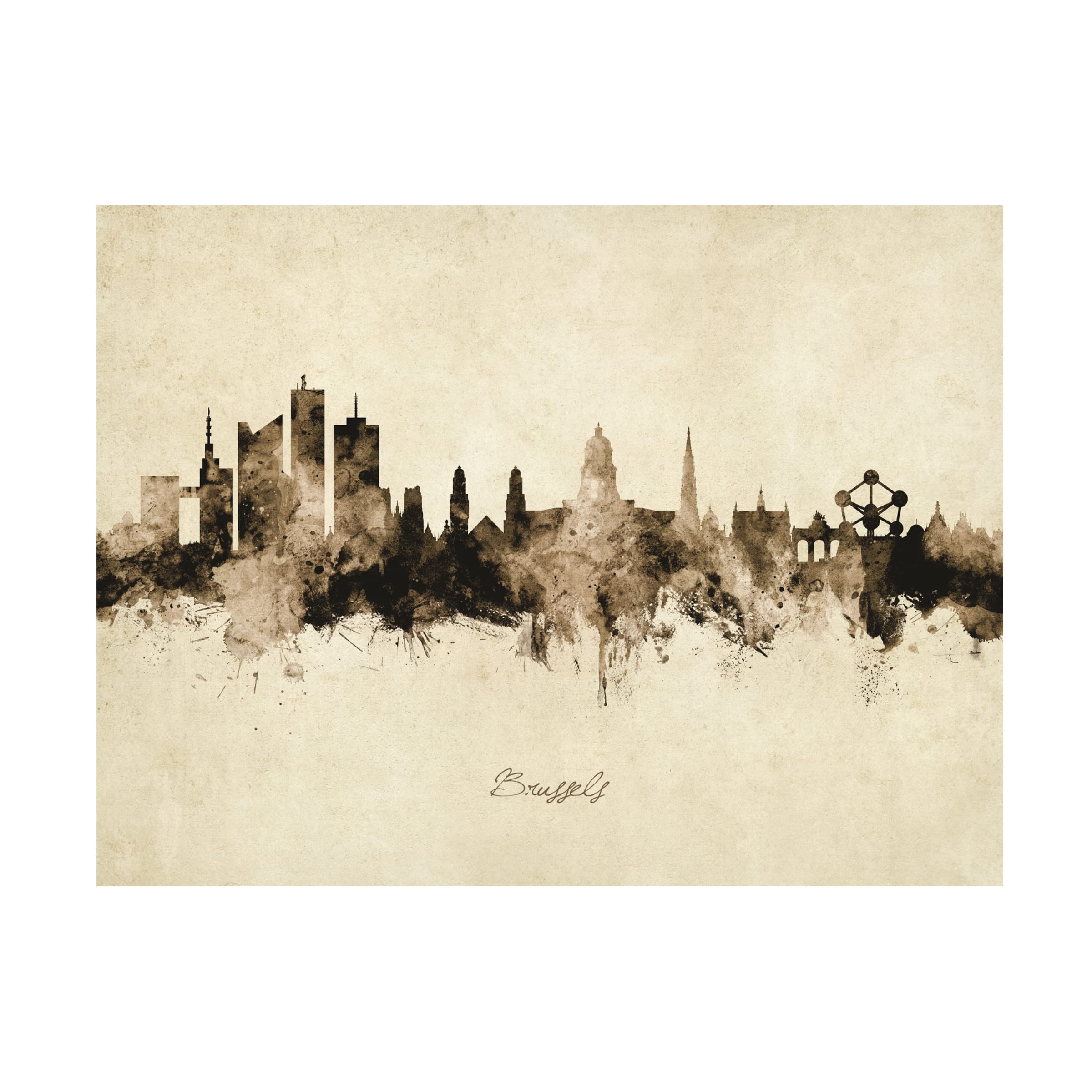 Michael Tompsett Brussels Belgium Skyline Vintage Canvas Art Print - Wall Decor for Living Room, Bedroom & Office - Trademark Fine Art Collection