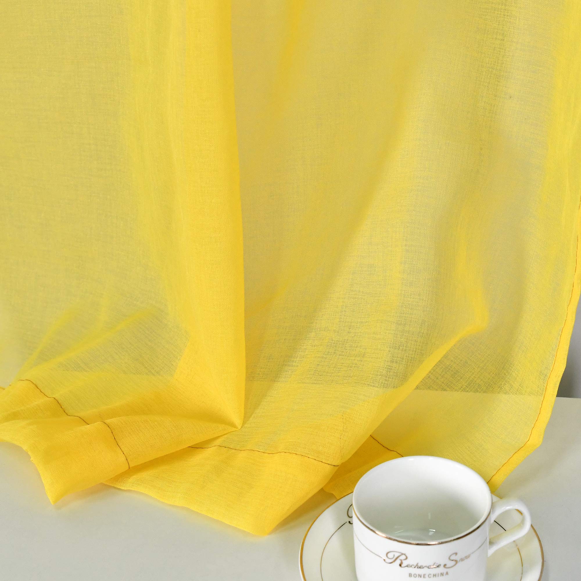 Bright Yellow Semi-Sheer Kitchen Curtains 36 Inch Length - Rod Pocket Cafe Curtains, Linen-Like Textured Window Drapes for Privacy - Perfect for Basement, Bathroom & Small Windows (34x36 Inches) - Ideal for Kitchen Decor, Breakfast Nook & Cozy Home Spaces