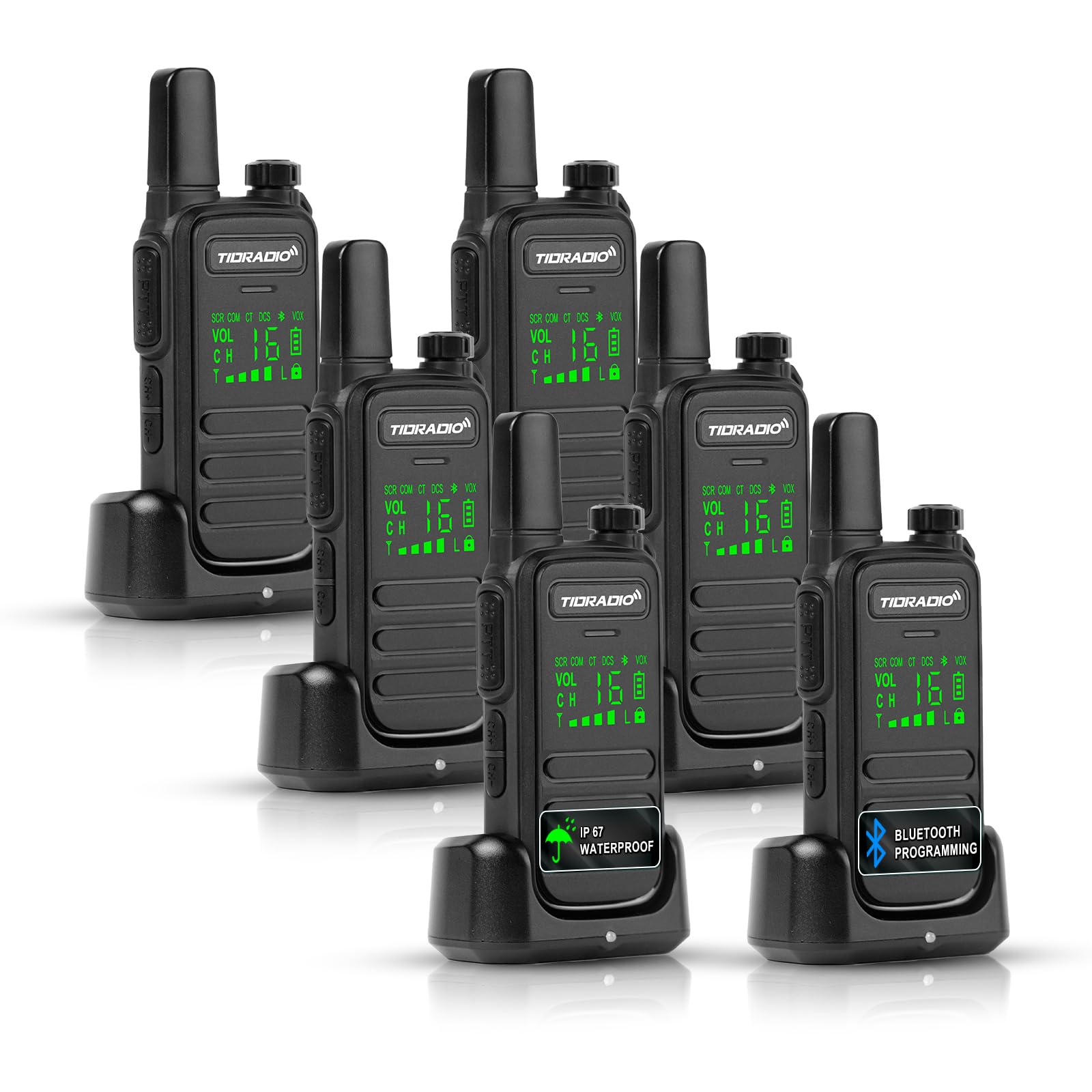 TDRADIO TD-M11 IP67 Waterproof Walkie Talkies for Adults - Long Range 2 Way Radios with NOAA Weather Alert, PMR446 License Free - Ideal for Security, Outdoor Adventures, Camping & Hiking (6 Pack)