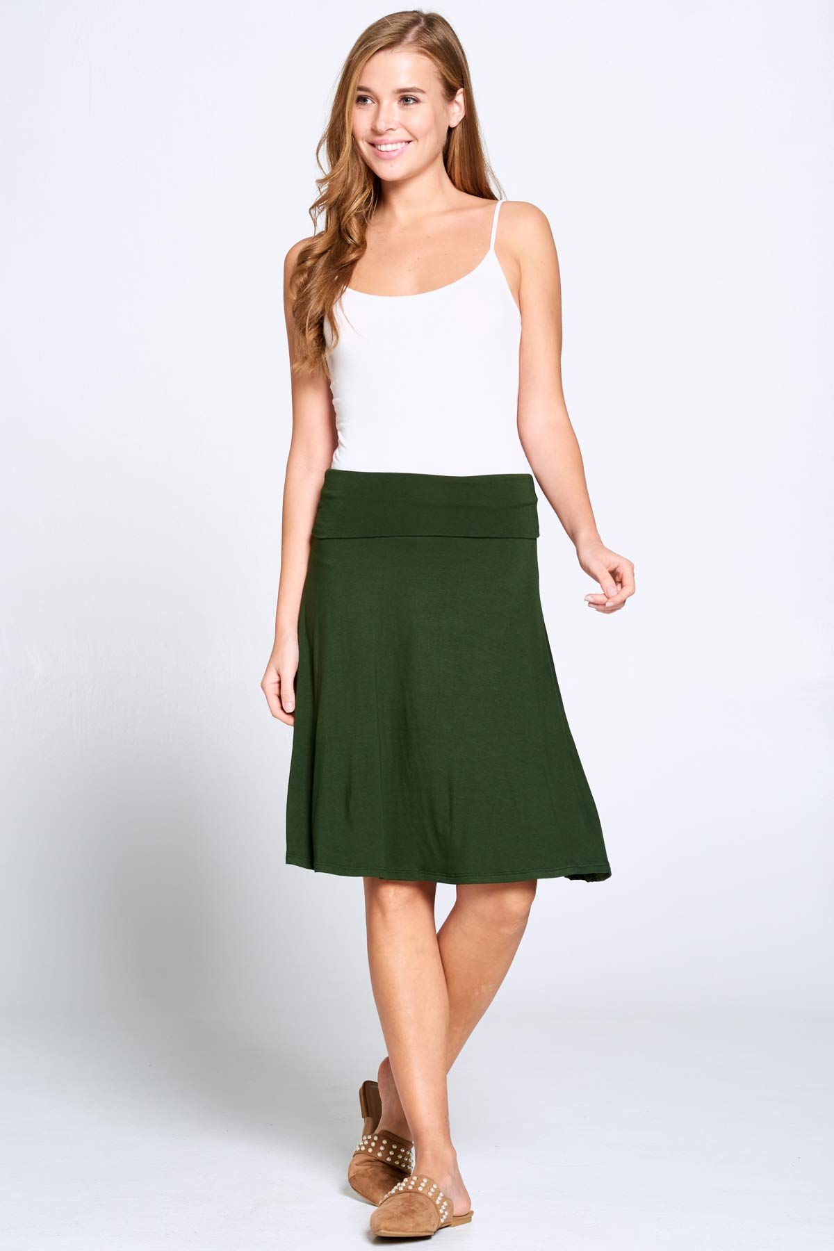 Popana Women's Casual Knee-Length A-Line Stretch Midi Skirt - Plus Size & Made in USA | Perfect for Work, Date Night & Summer Outfits