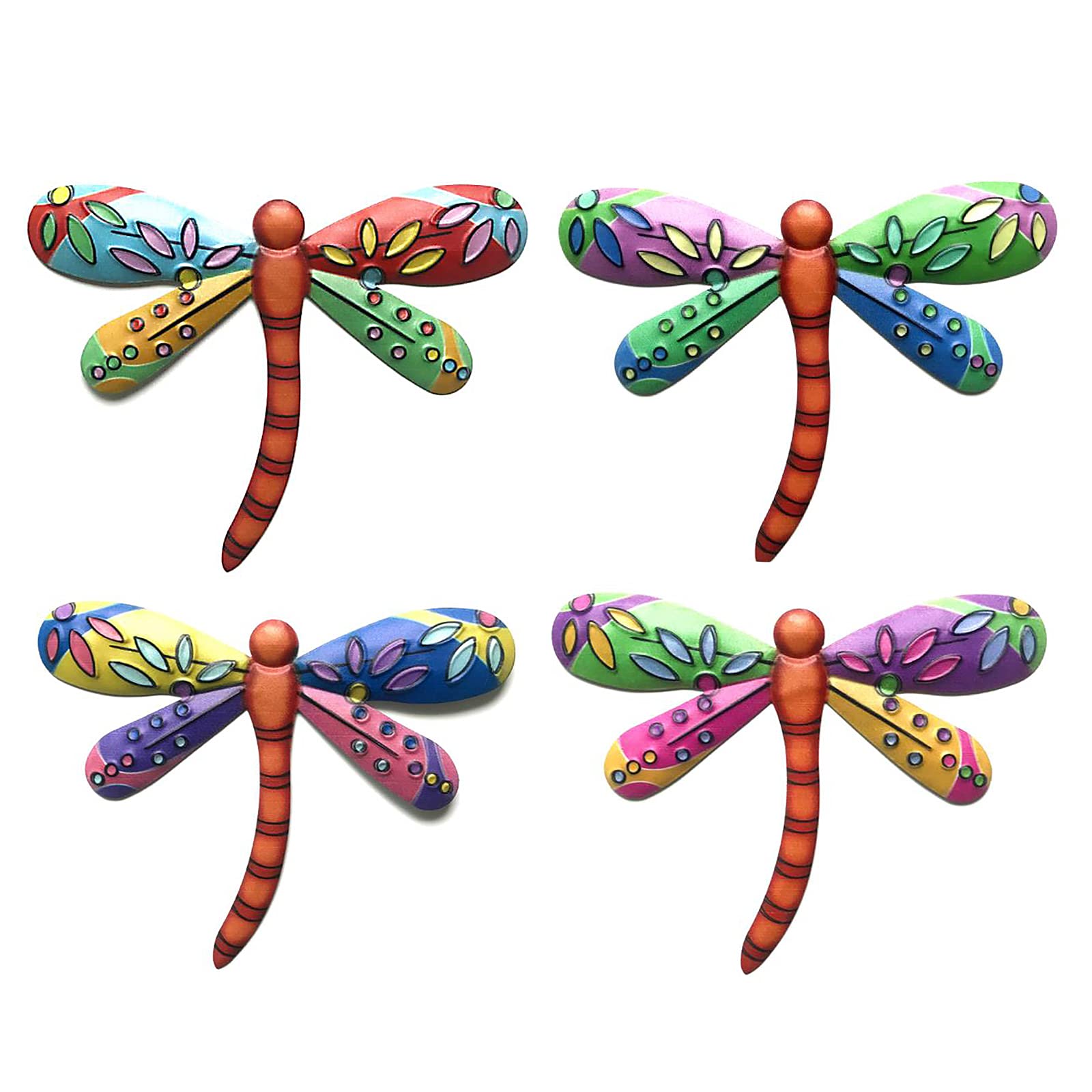 NIUXICH 4pcs Metal Dragonfly Wall Decor - Vibrant Multicolored Garden Art Hanging Ornaments for Home, Patio, Porch & Fence | Outdoor Wall Art for Backyard, Balcony & Landscape Decoration