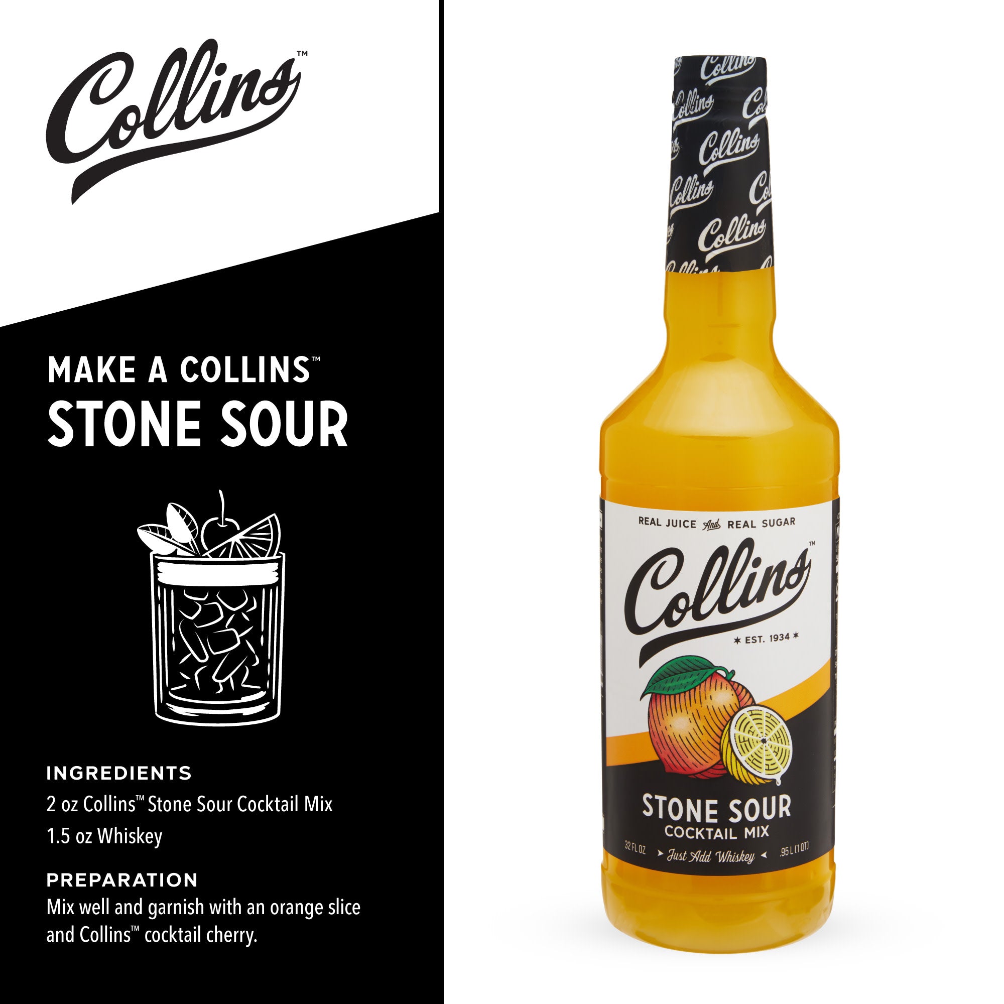 Premium Stone Sour Cocktail Mix - 32 oz Bottle | Bar Quality Whiskey Sour Drink Mix for Home Bars, Parties & Cocktail Enthusiasts | Perfect for Entertaining, Mixology & Happy Hours
